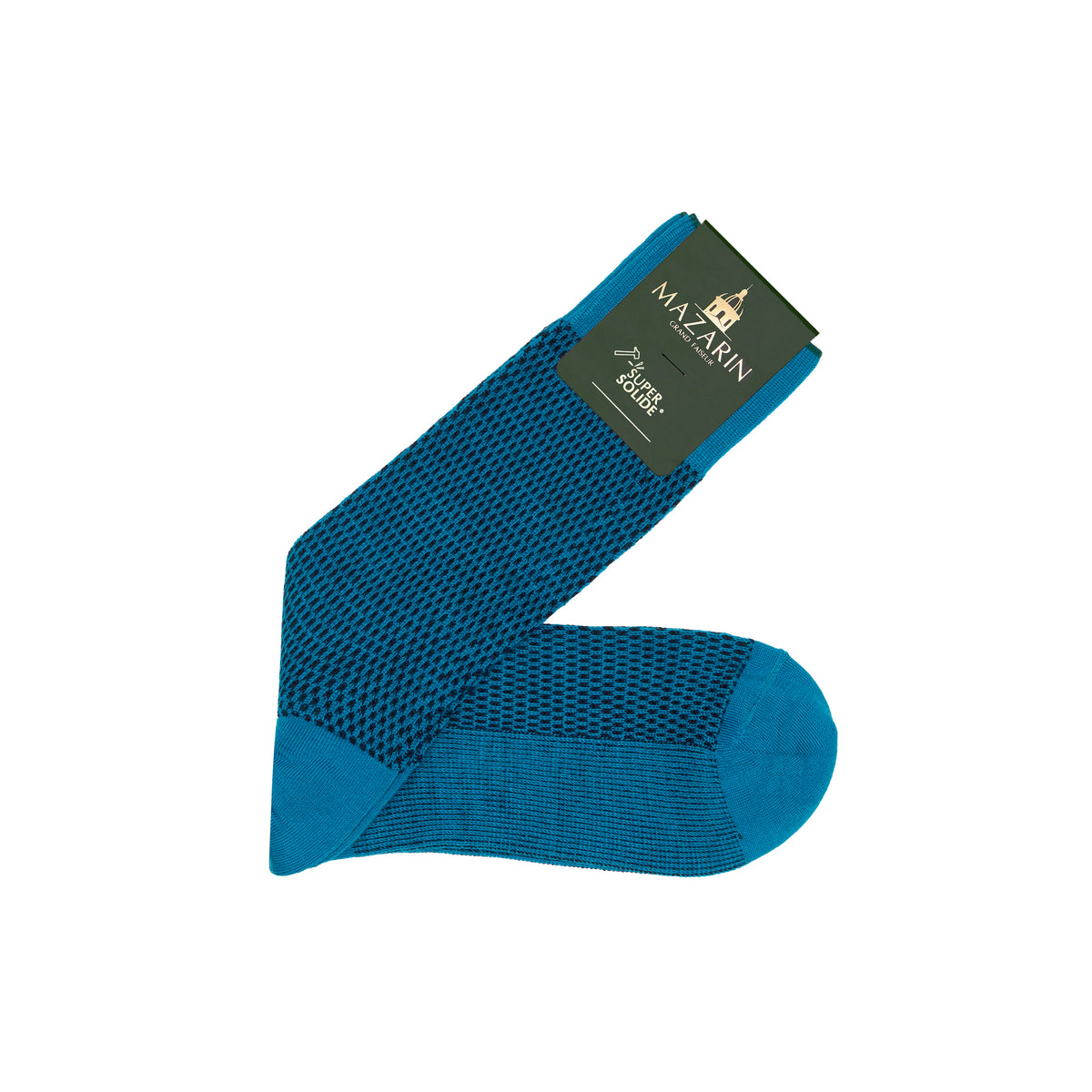 Socken | Türkis & Marineblau - Kaviar-Muster - Super-solide Merinowolle