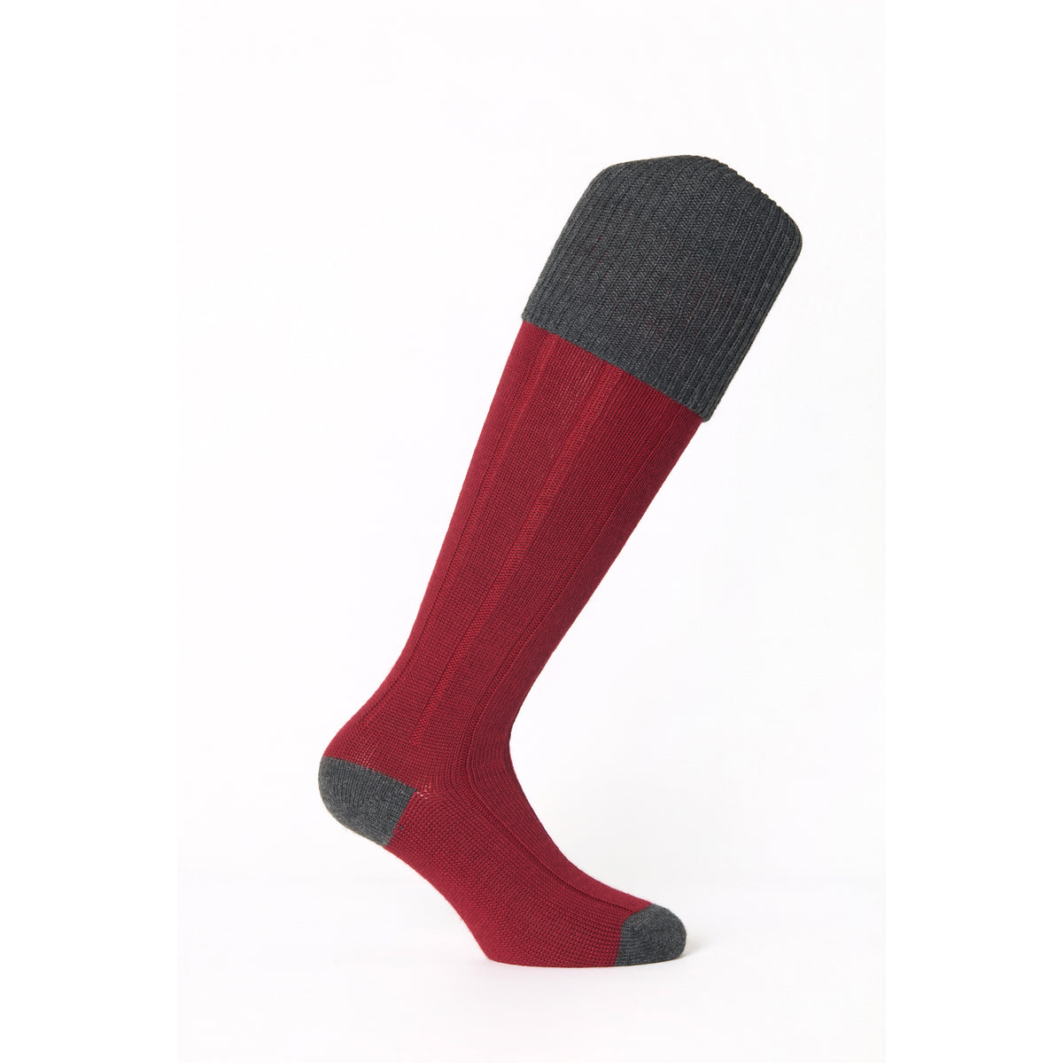 Calcetines altos | Gris y granate - Caza - Lana merina