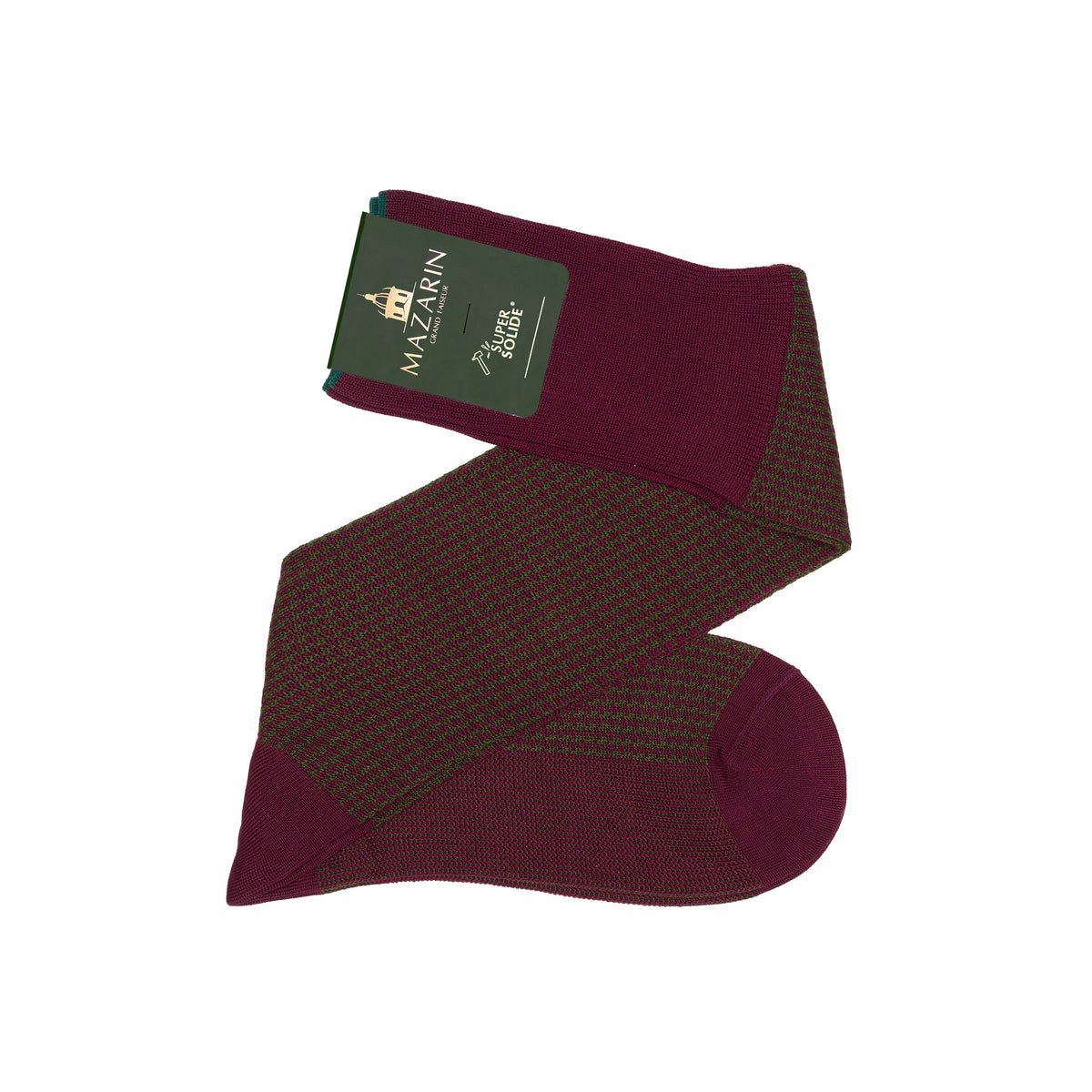 Mi-bas | Bordeaux & Vert kaki - Pied-de-poule - Super-solide fil d'Écosse