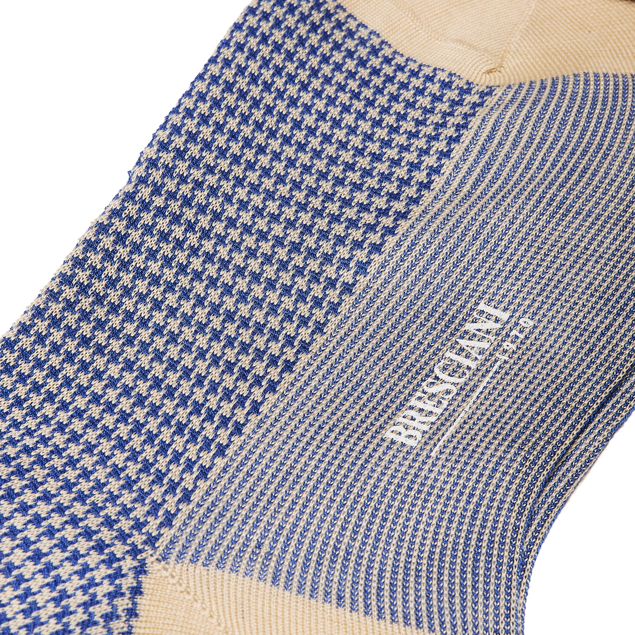 Blau & Beige - Hahnentritt - Fil d'Écosse Baumwolle