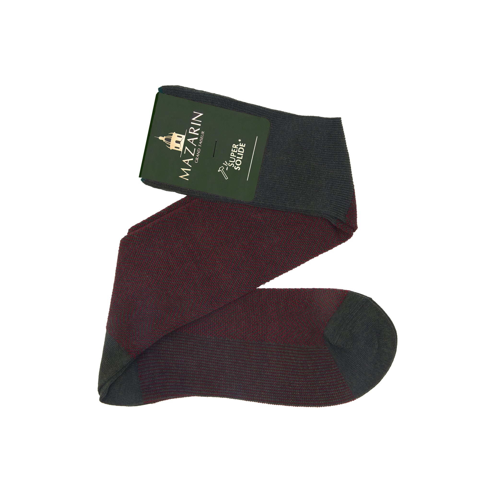 Khaki & Bordeaux - Fischgrätenmuster - Super-Solid Fil d'Écosse Baumwolle