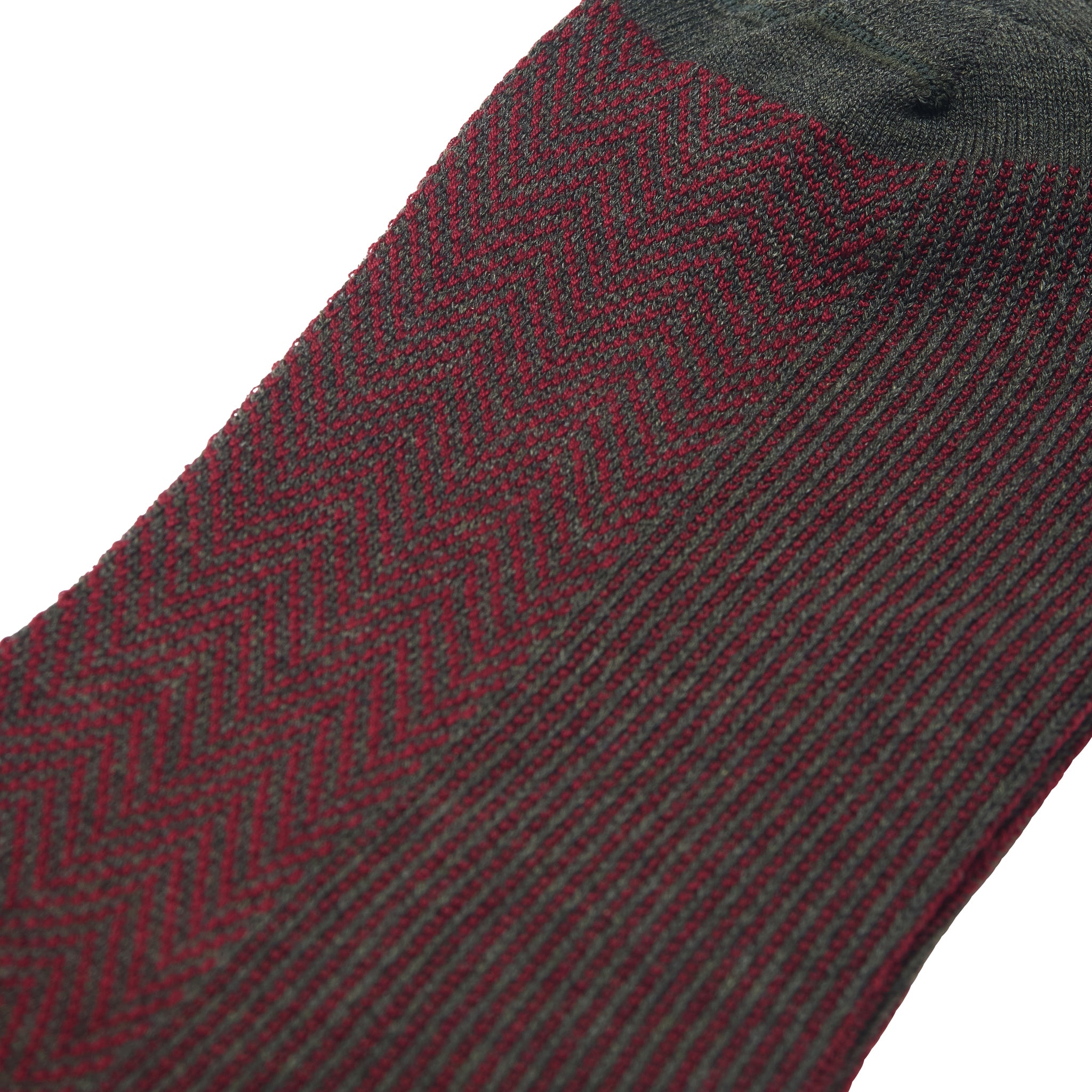 Khaki & Bordeaux - Fischgrätenmuster - Super-Solid Fil d'Écosse Baumwolle
