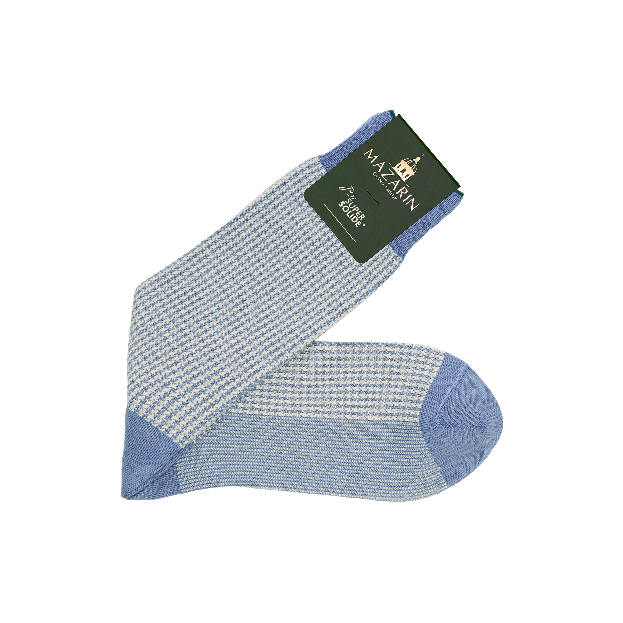 Himmelblau & Beige - Hahnentritt - Super-solide en Fil d'Écosse Baumwolle