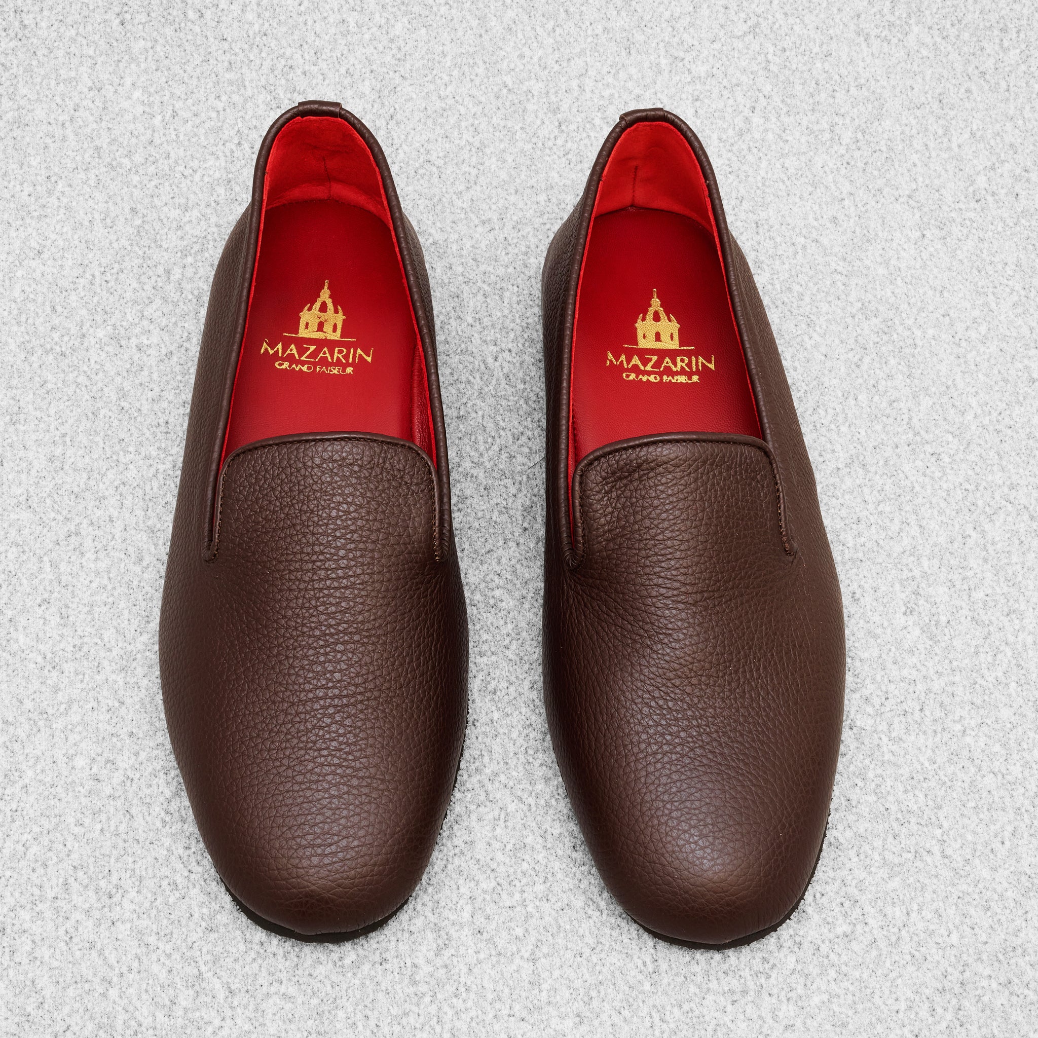 Dunkelbraune Hausschuhe - Genarbtes Leder
