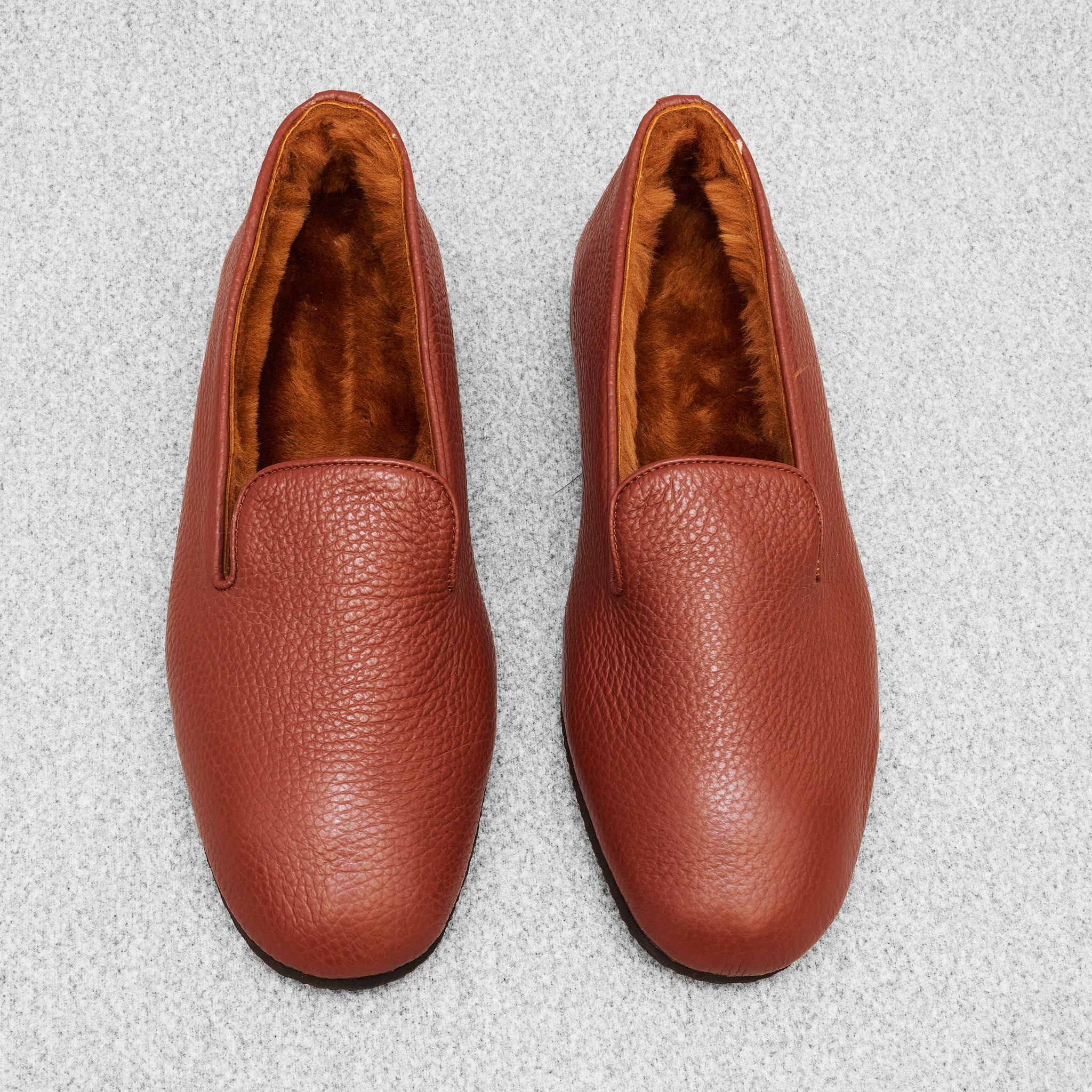 Chaussons marron fourrés - Cuir grainé