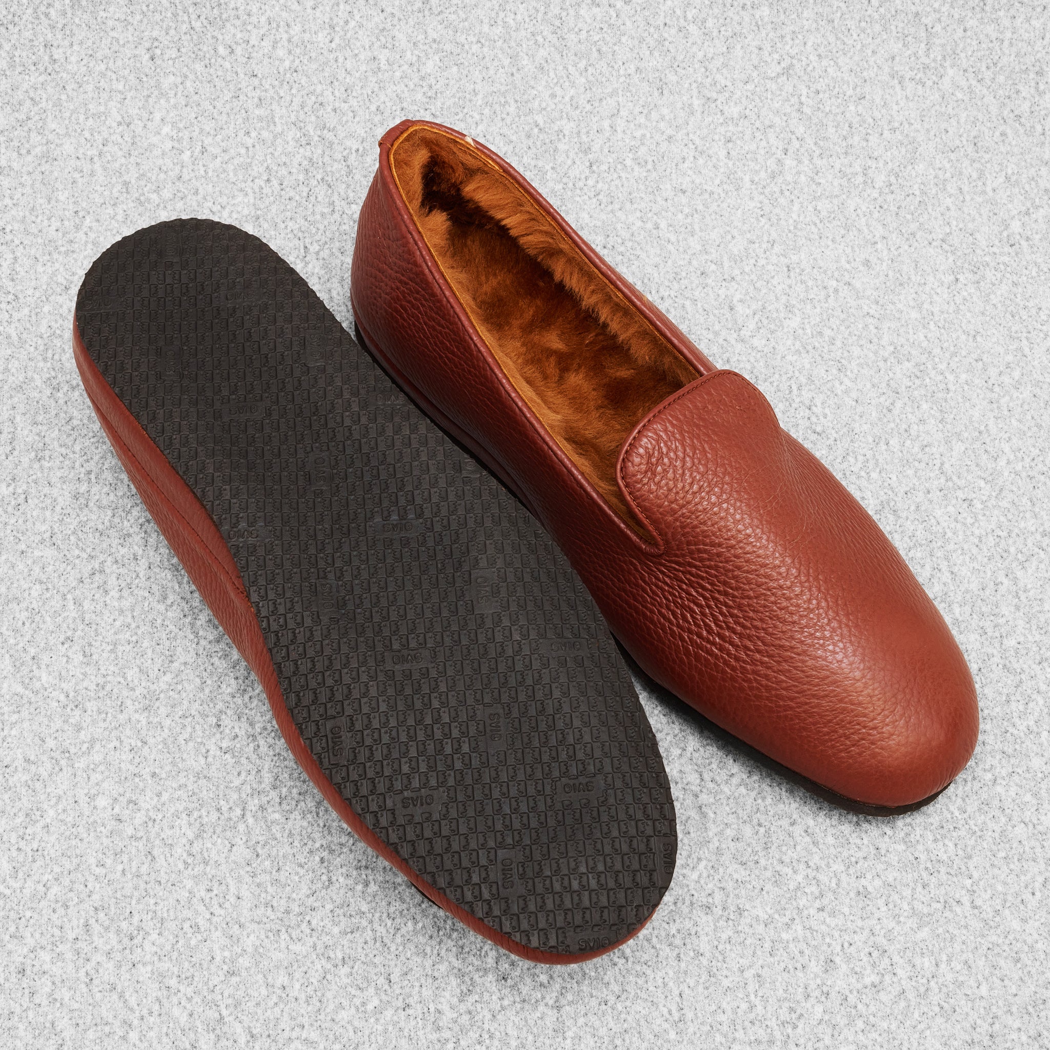 Chaussons marron fourrés - Cuir grainé