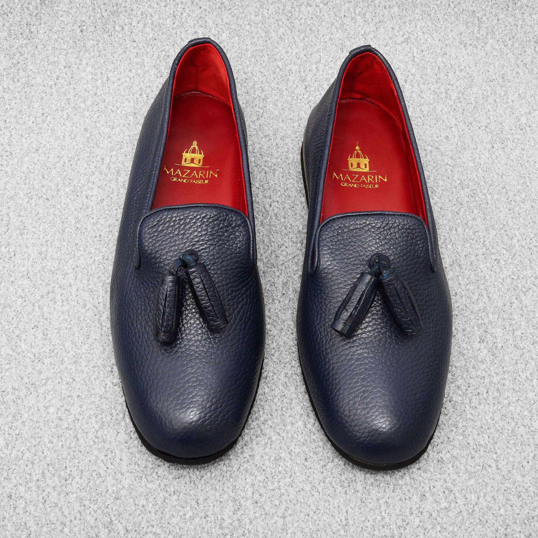 Hausschuhe Marineblau - Genarbtes Leder