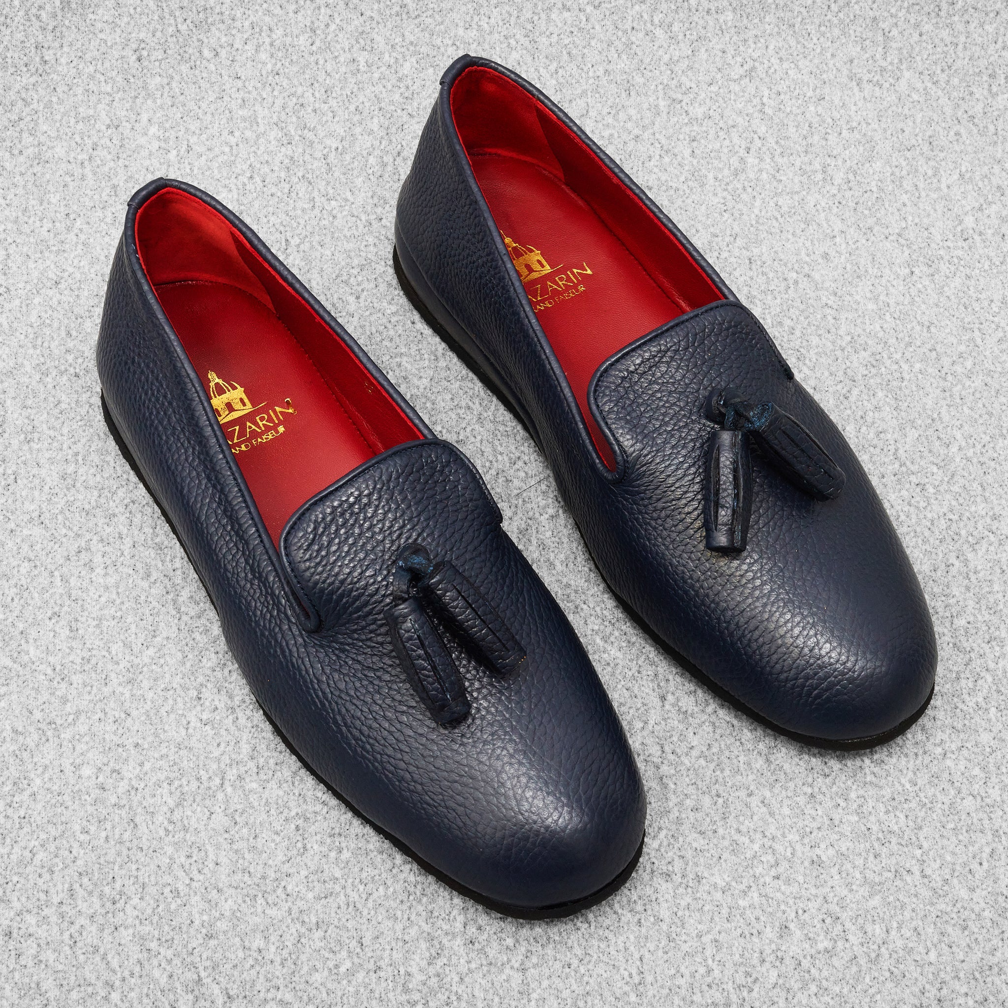 Hausschuhe Marineblau - Genarbtes Leder