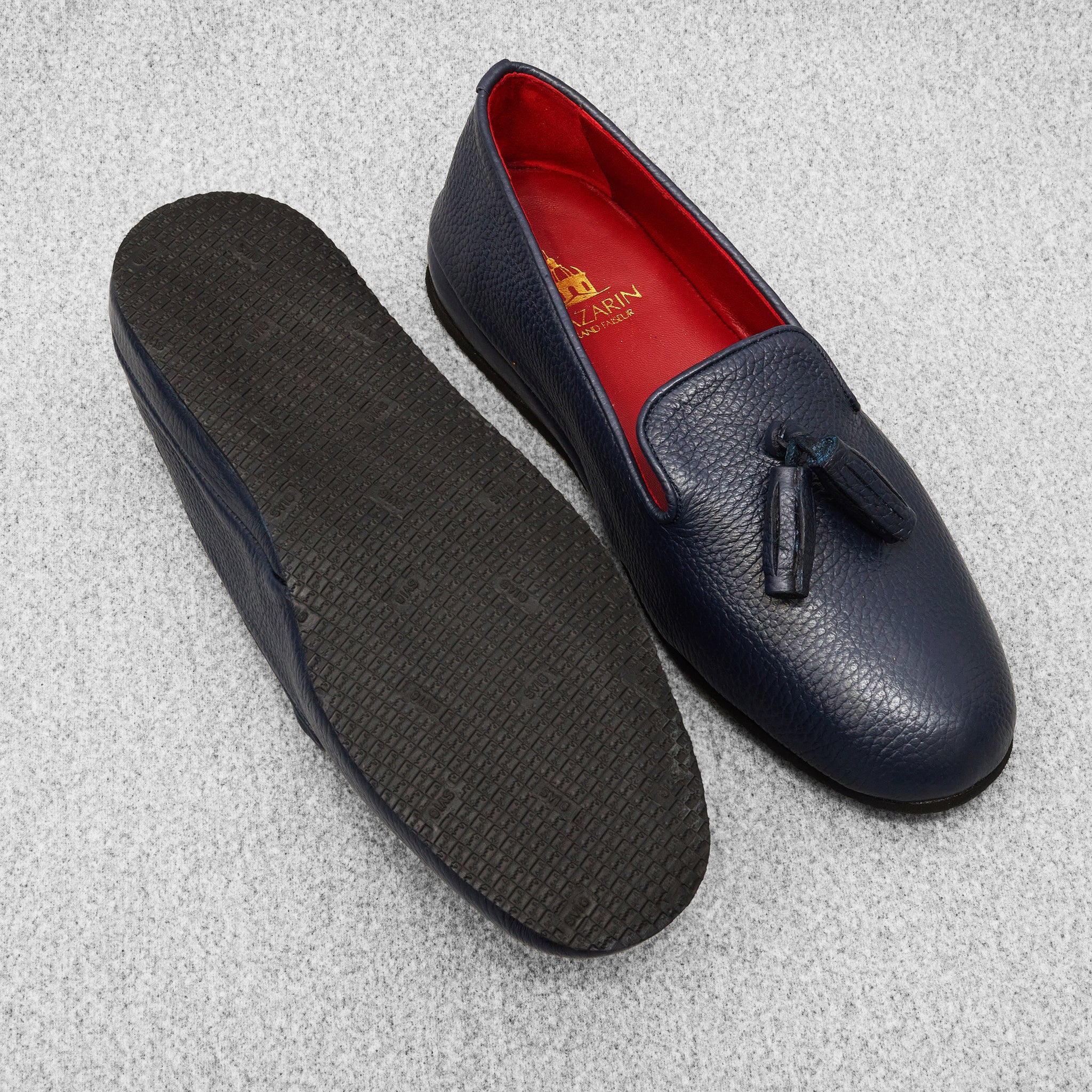 Hausschuhe Marineblau - Genarbtes Leder