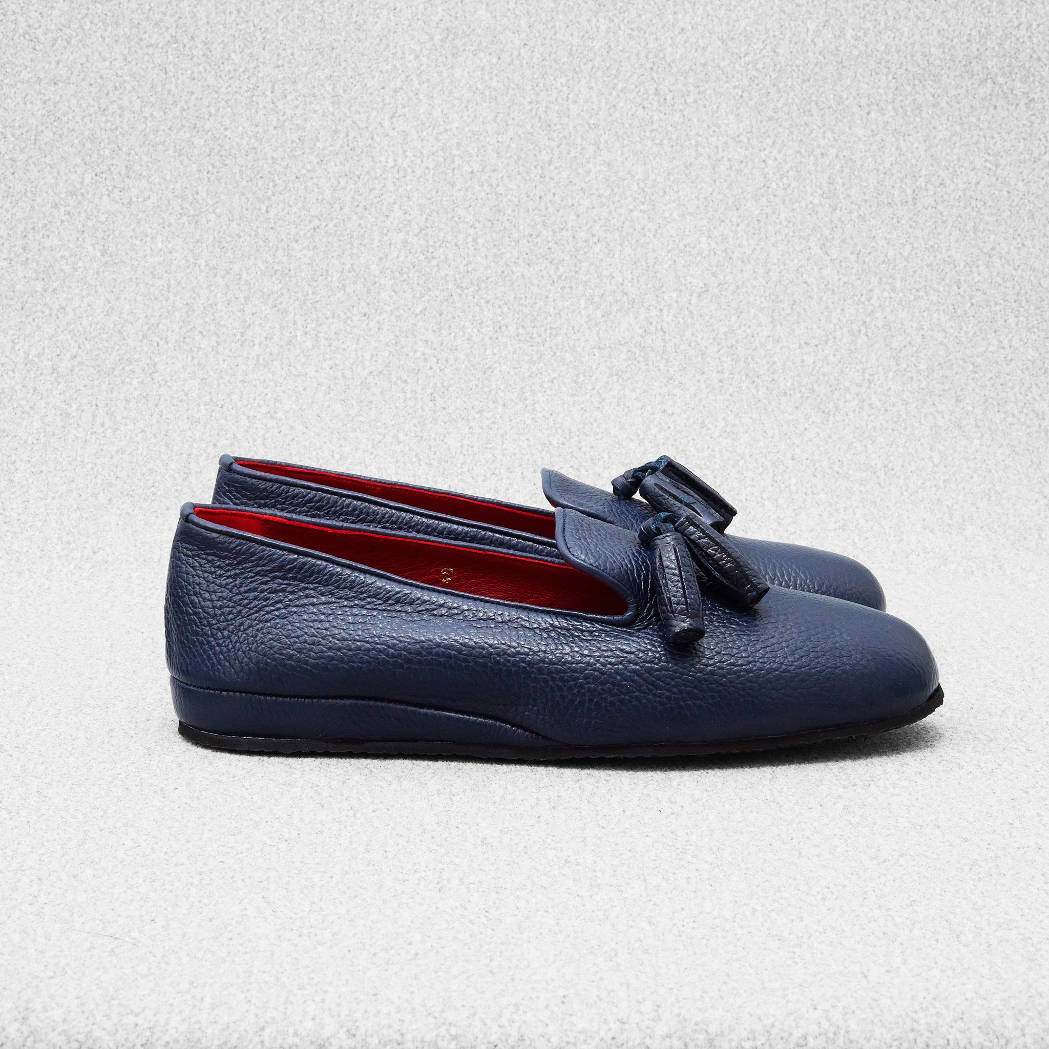 Hausschuhe Marineblau - Genarbtes Leder