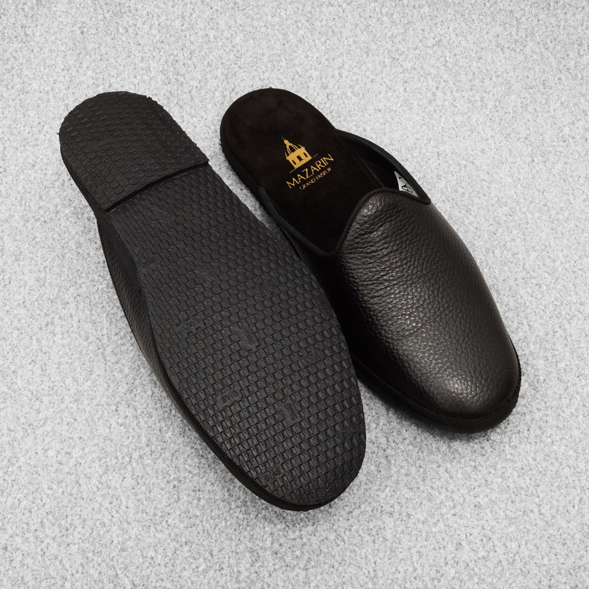 Chaussons ouverts noirs - Cuir grainé