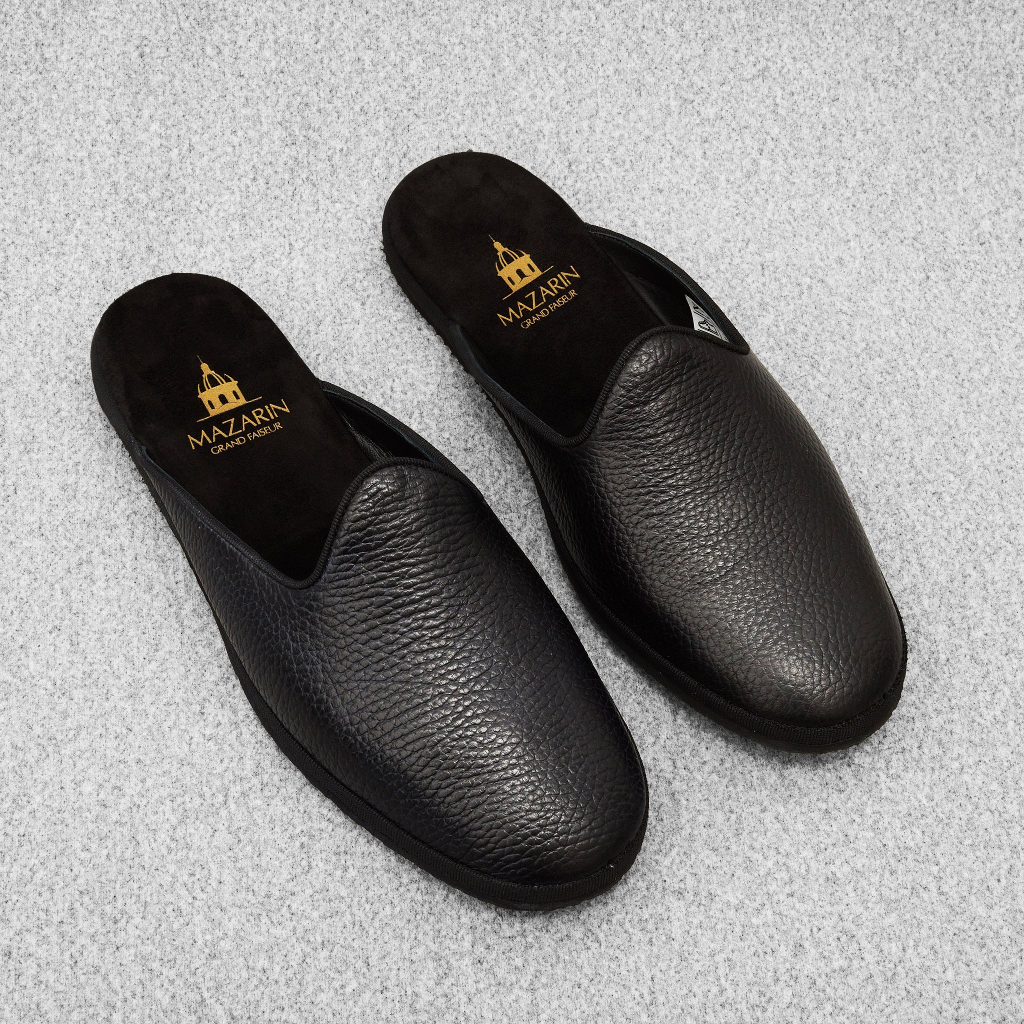 靴  SLIPPER SMOOTH LEATHER BLACK 10 Black open slippers in grained leather - Mazarin - Mes Chaussettes