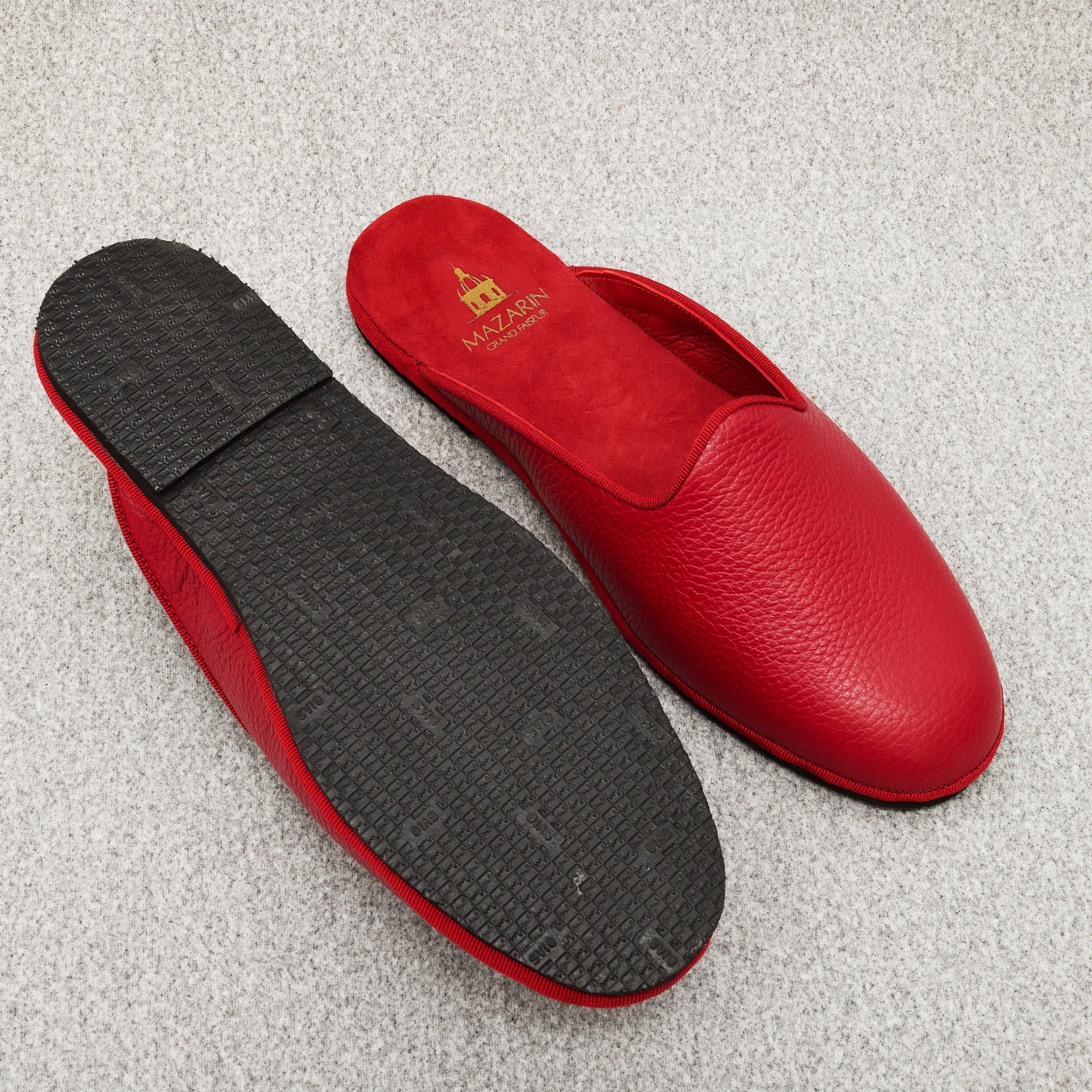 Chaussons ouverts rouges - Cuir grainé