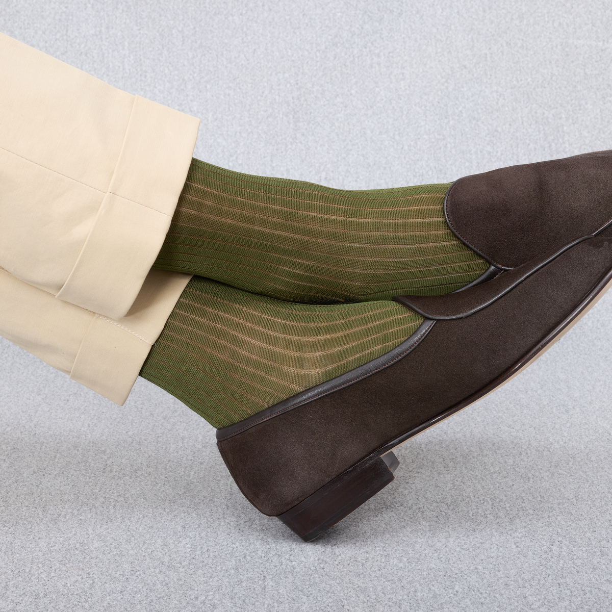 Knee-high | Khaki green & Beige - Cotton Lisle
