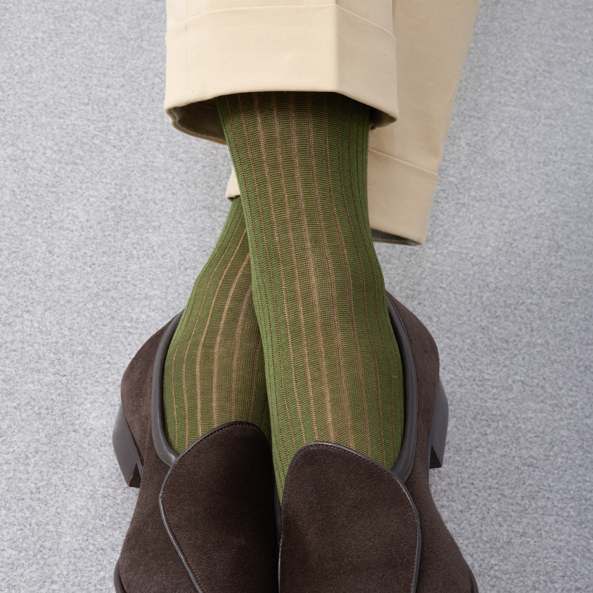 Mi-bas | Vert kaki & Beige - Fil d'Écosse