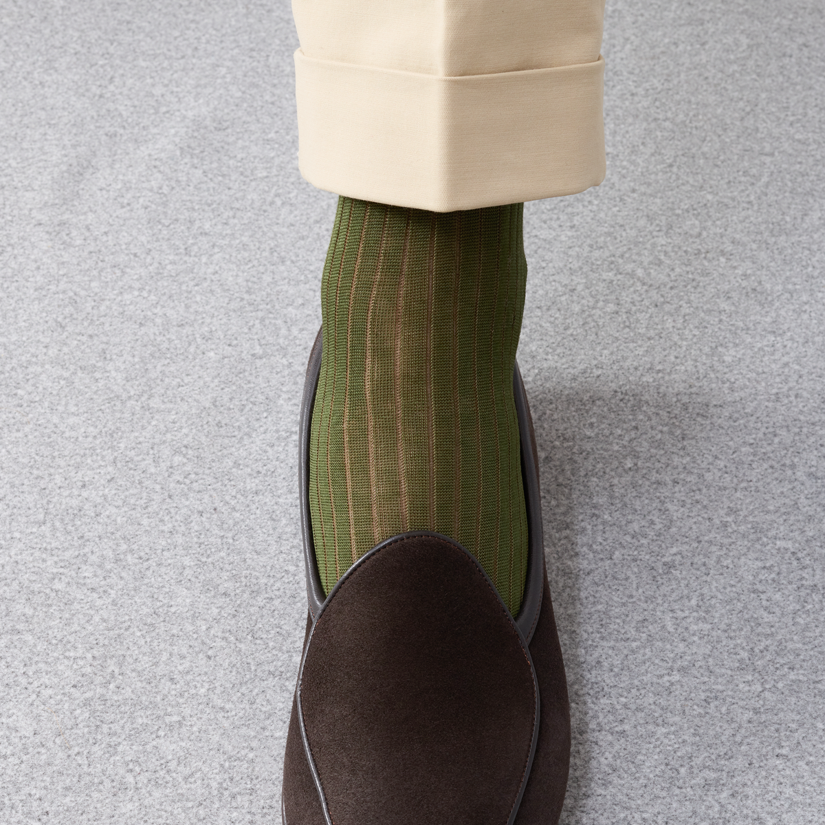 Knee-high | Khaki green & Beige - Cotton Lisle