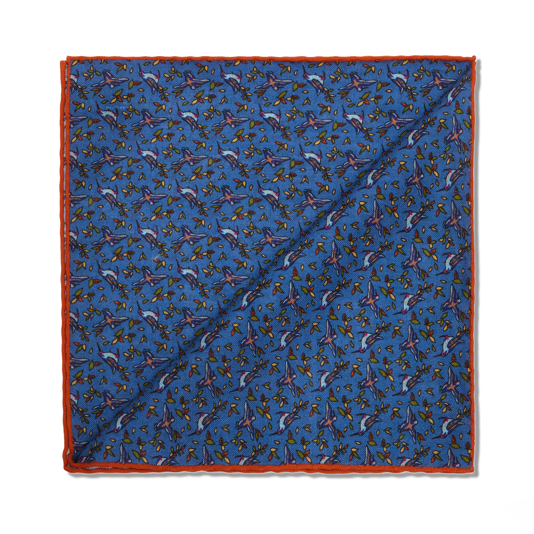 Einstecktuch Himmelblau & Orange - Vogelmotiv - Wolle & Seide