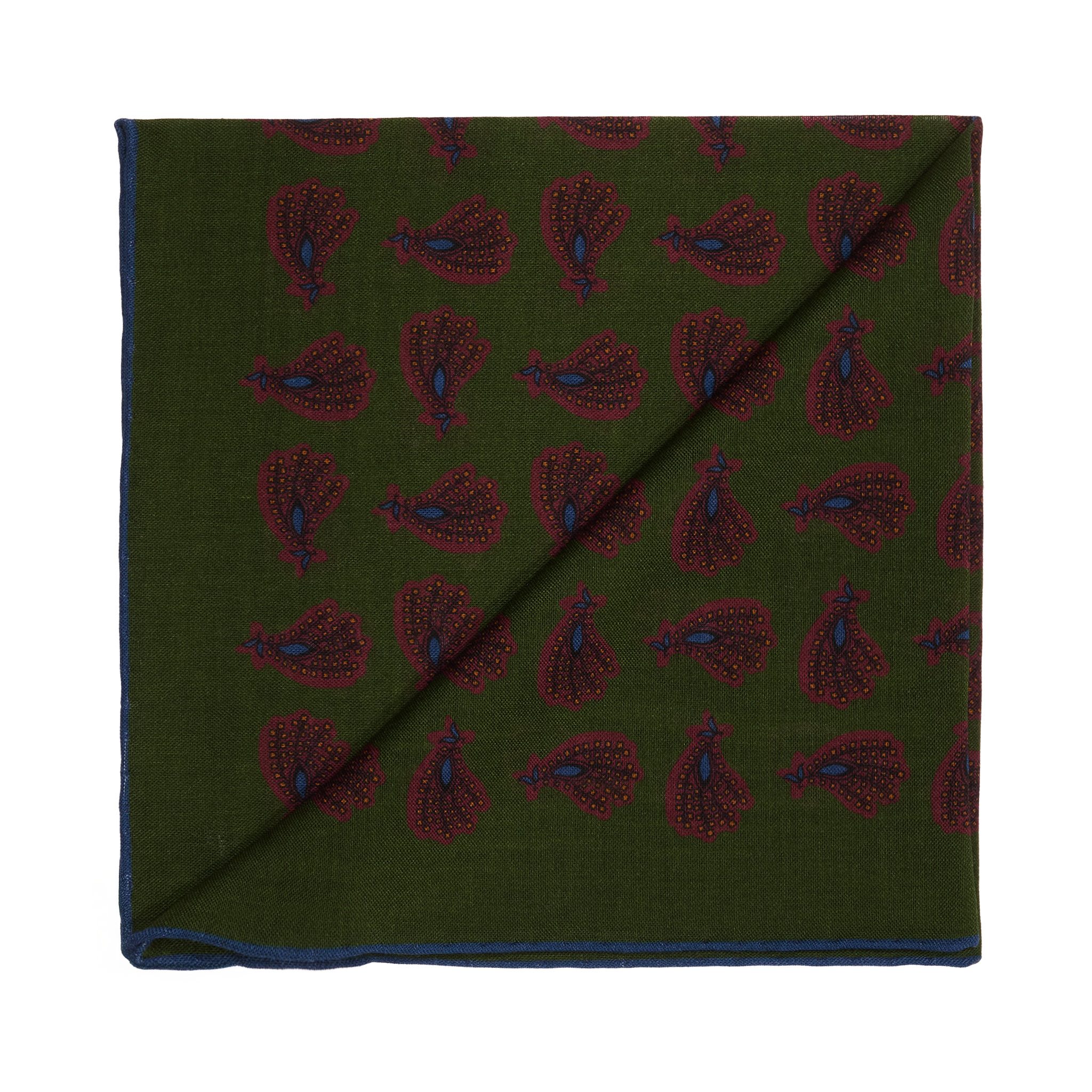 Einstecktuch Khakigrün & bordeaux & Blau - Paisley-Muster - Wolle & Seide