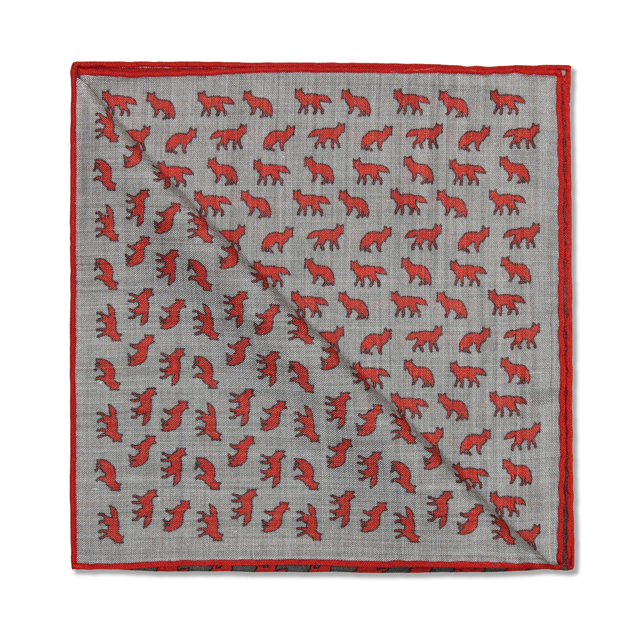 Einstecktuch Grau & Rot – Fuchsmuster – Wolle & Seide