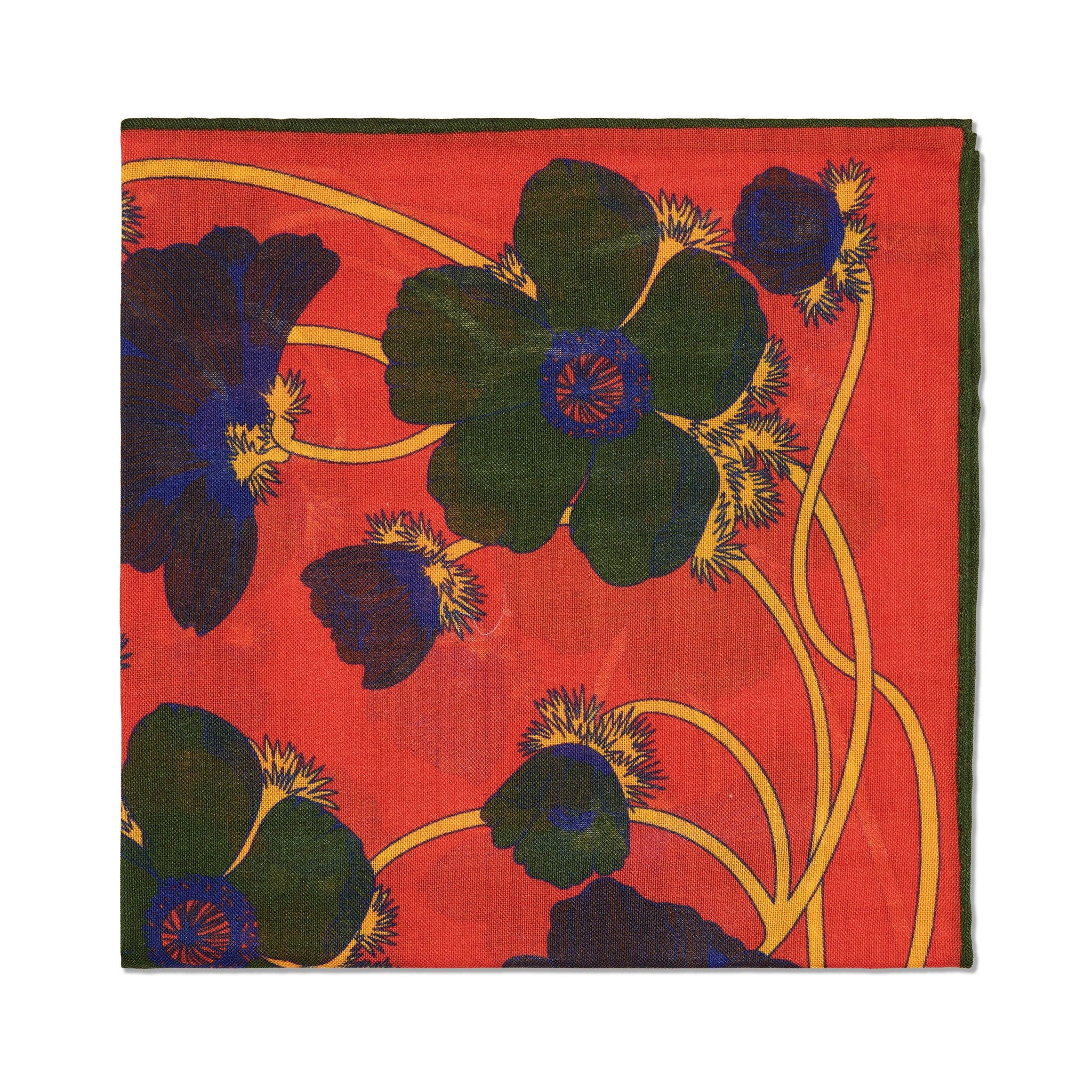 Einstecktuch Orange & Khaki – Art-nouveau-Muster – Wolle & Seide