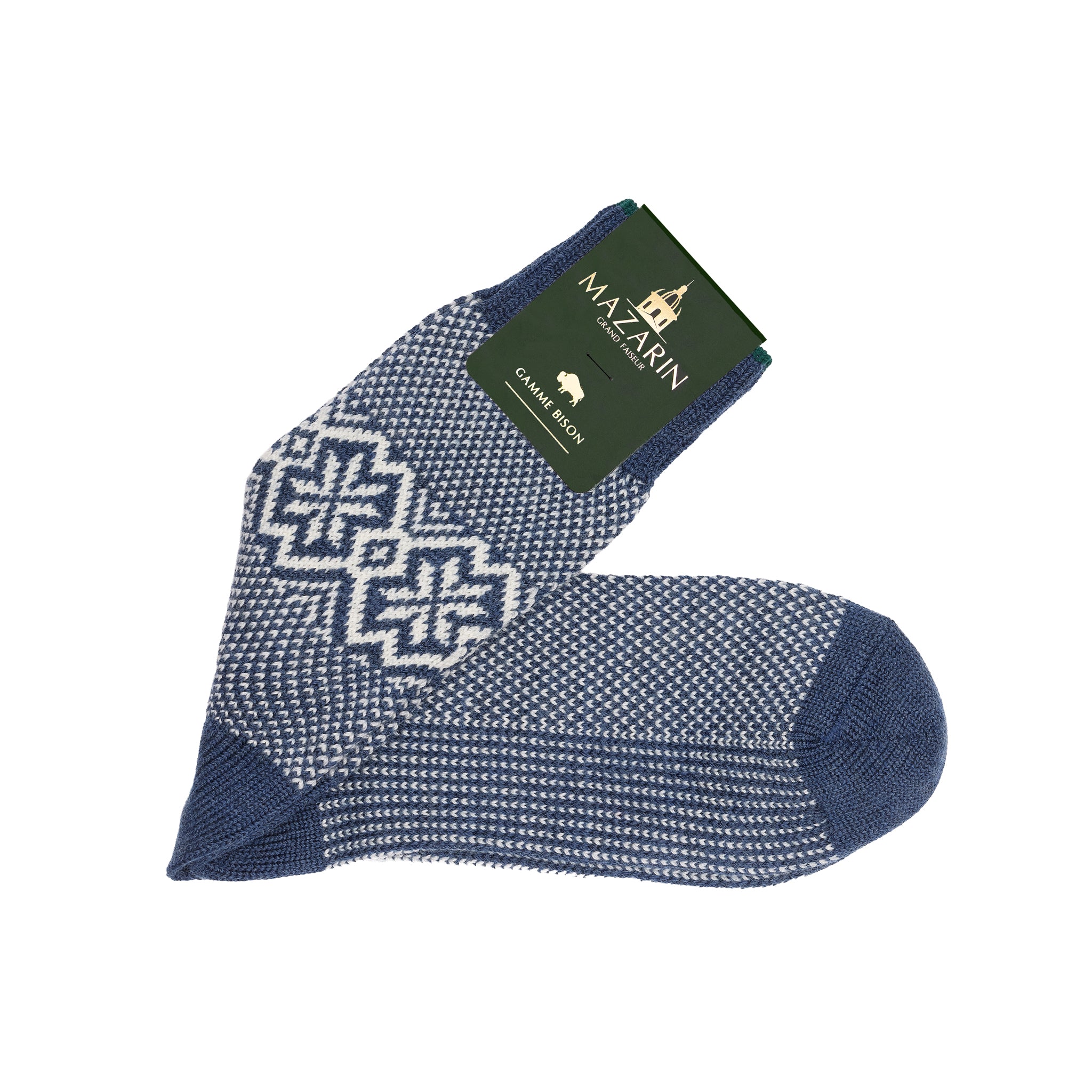 Marineblau & Beige - Norwegermuster Bison-Serie - Wolle