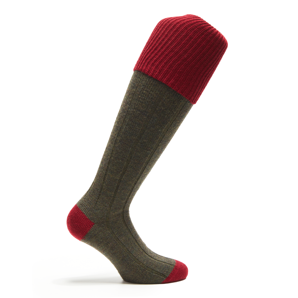 Kniestrümpfe | Khaki & Granatrot – Jagd – Merinowolle