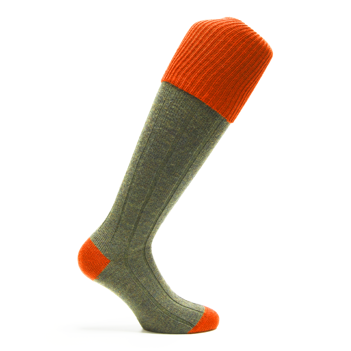 Knee-high | Sage green & Orange - Hunting - Merino wool