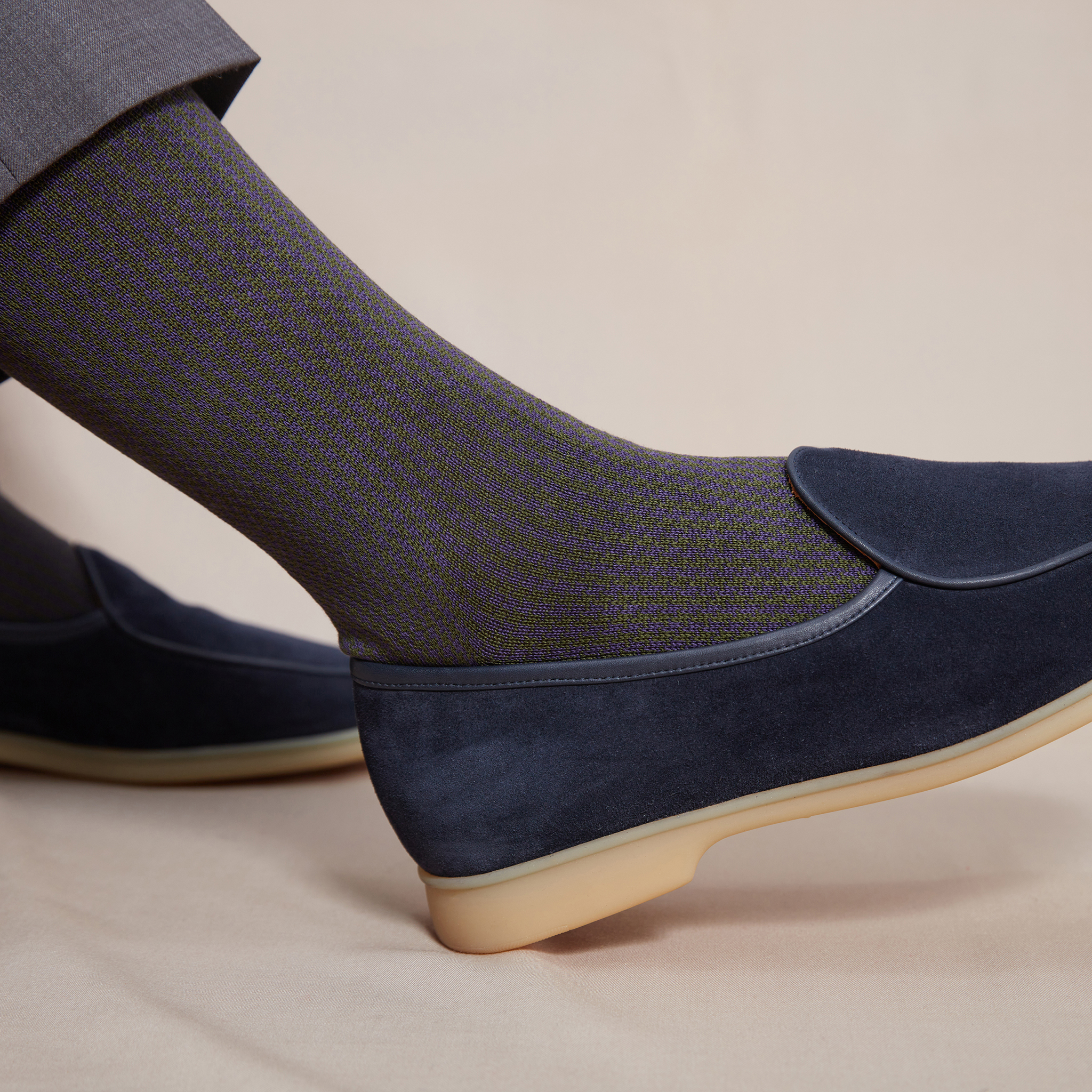 Violett & Khaki - Hahnentritt - Super-Solid Fil d'Écosse Baumwolle