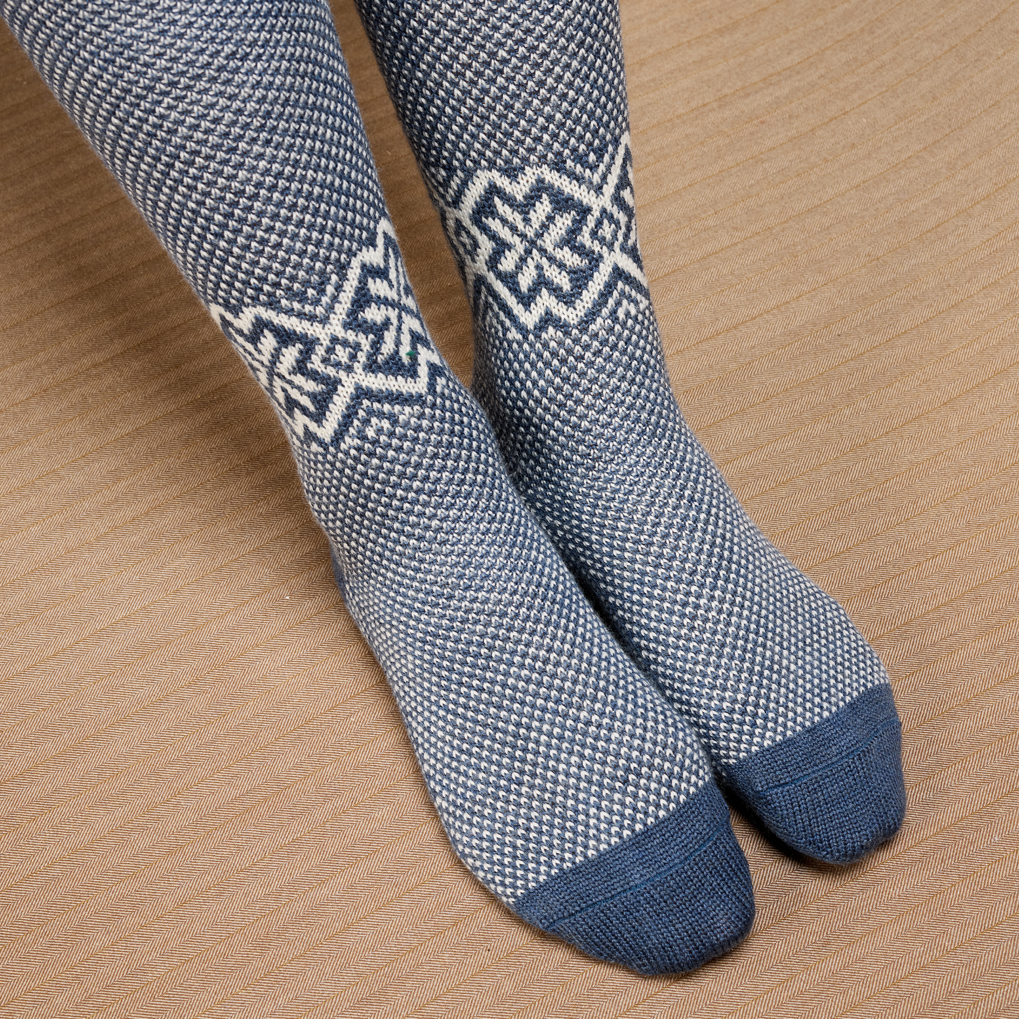 Marineblau & Beige - Norwegermuster Bison-Serie - Wolle