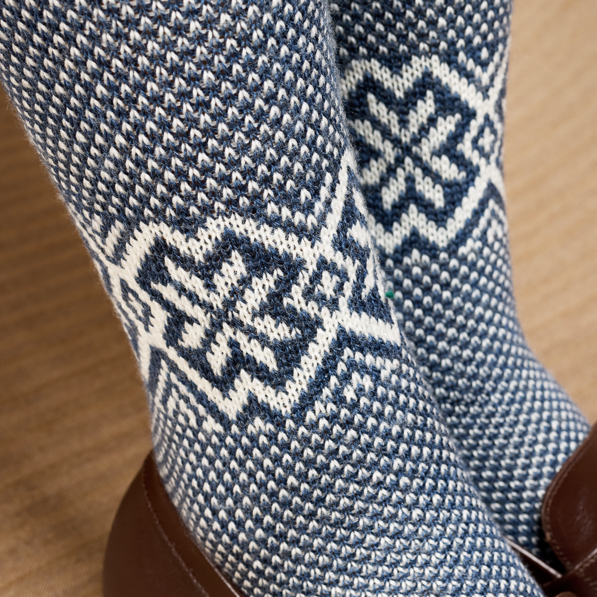 Marineblau & Beige - Norwegermuster Bison-Serie - Wolle