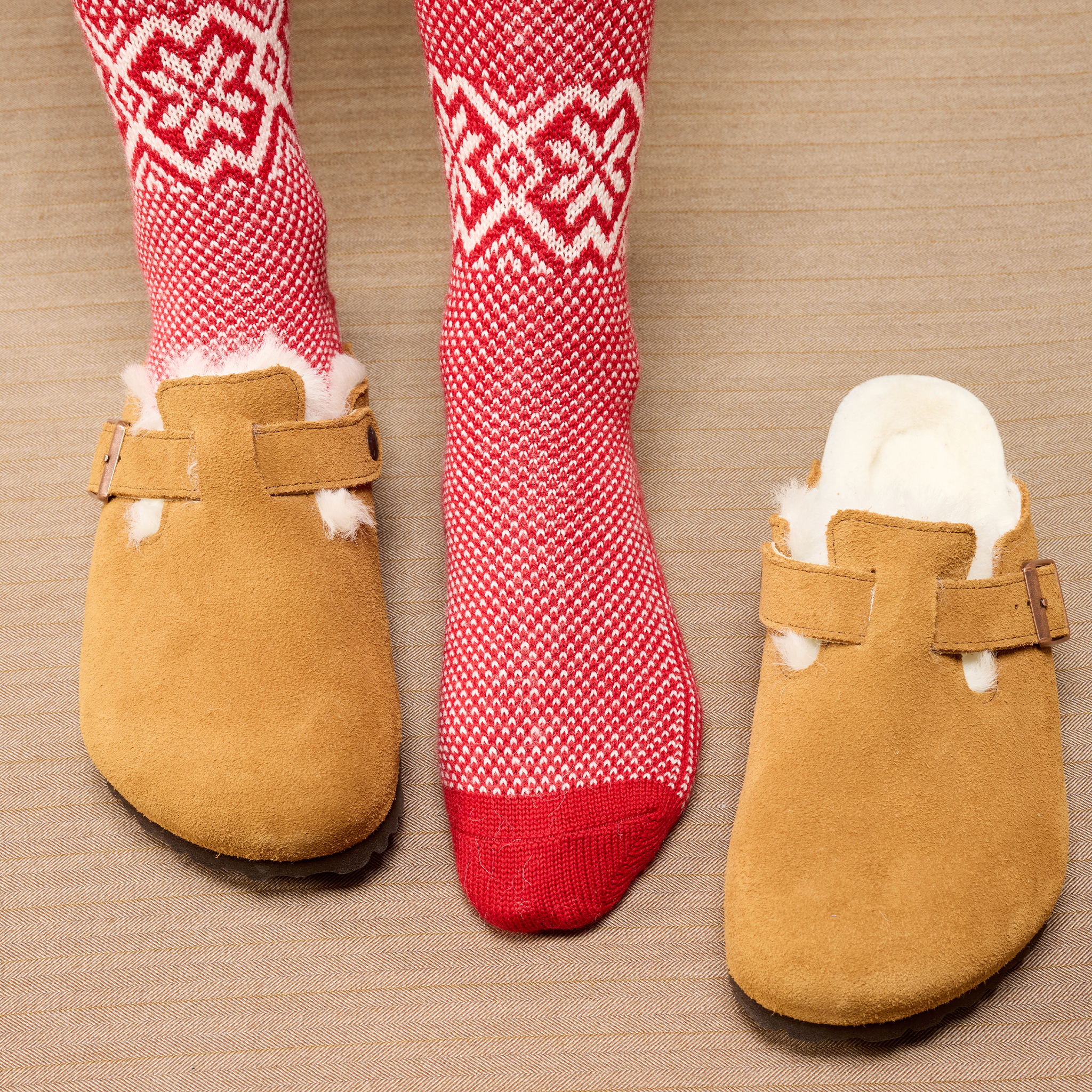 Rot & Creme - Norwegermuster Bison-Serie - Wolle