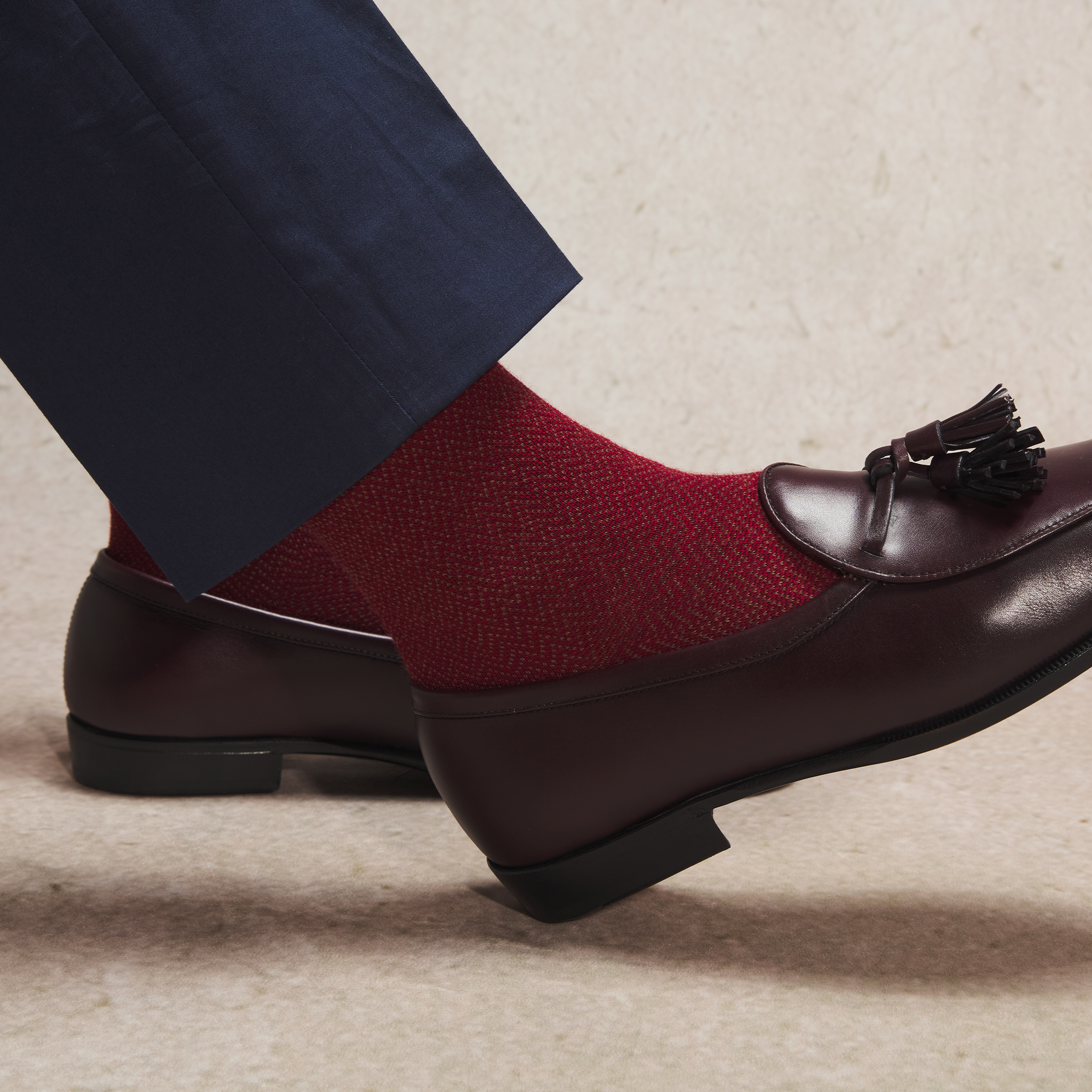 Rouge grenat & Taupe - Chevrons - Super-solide Laine - Mazarin X Scavini