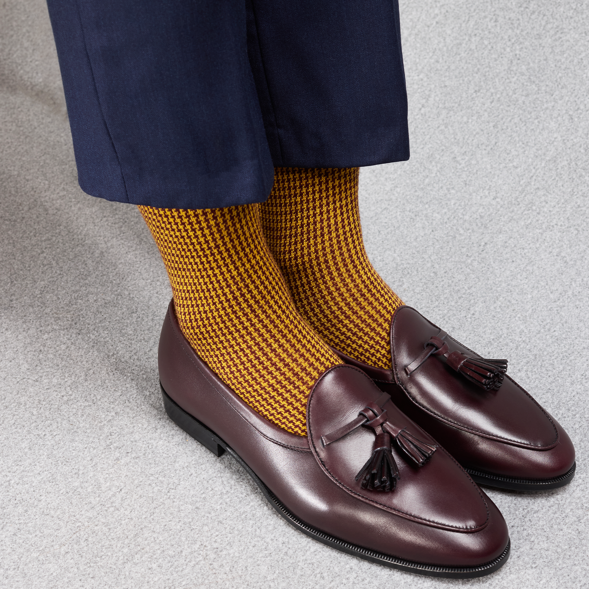 Senf & Bordeaux - Hahnentritt - Super-Solid Wolle