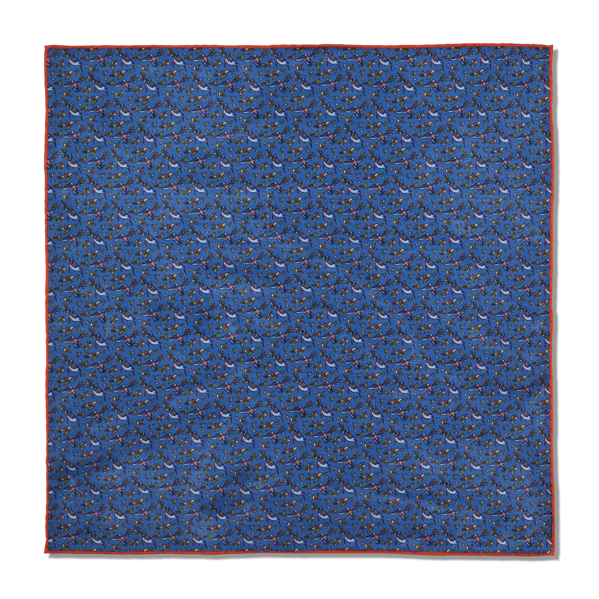 Einstecktuch Himmelblau & Orange - Vogelmotiv - Wolle & Seide