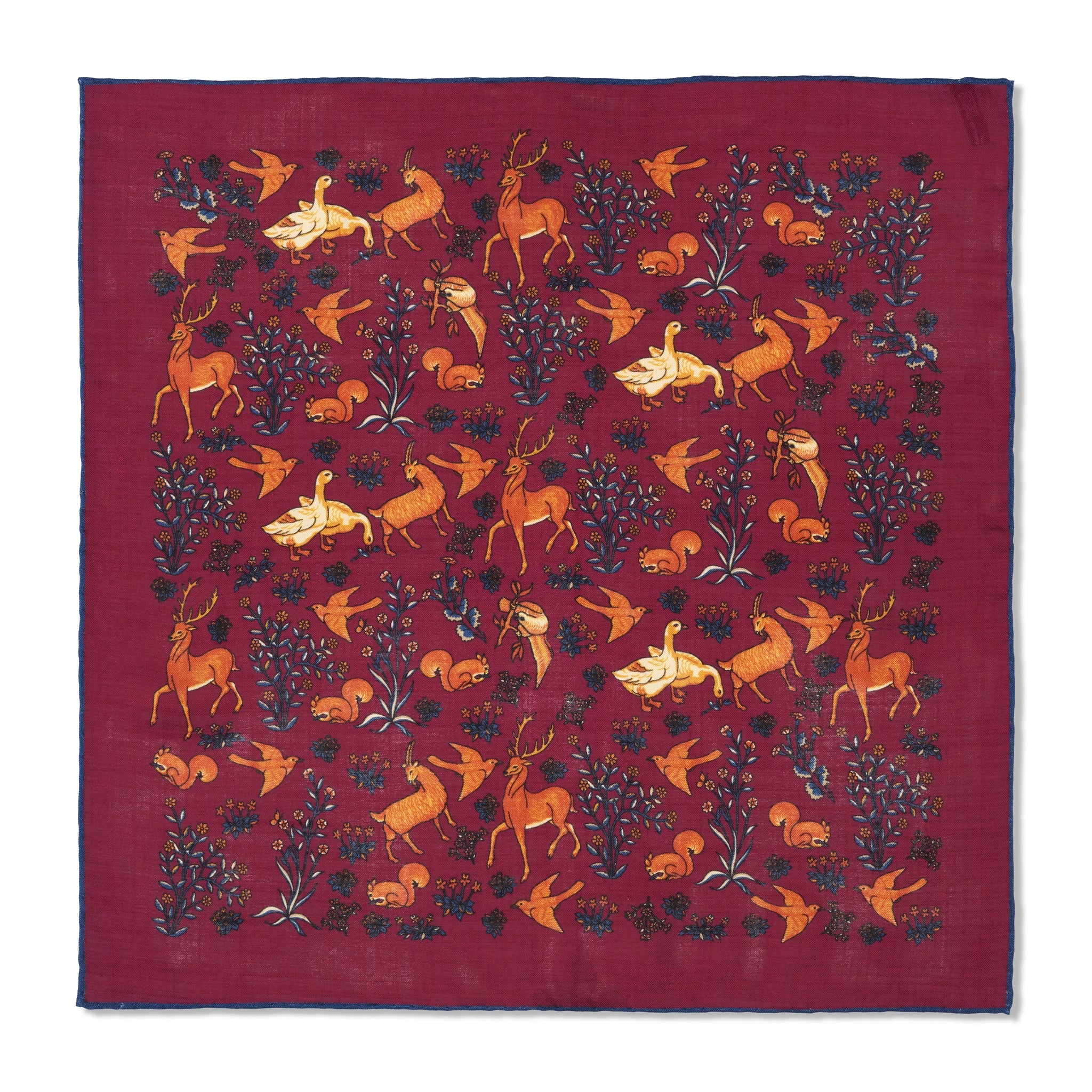 Einstecktuch bordeaux & Blau - Tiermotiv - Wolle & Seide