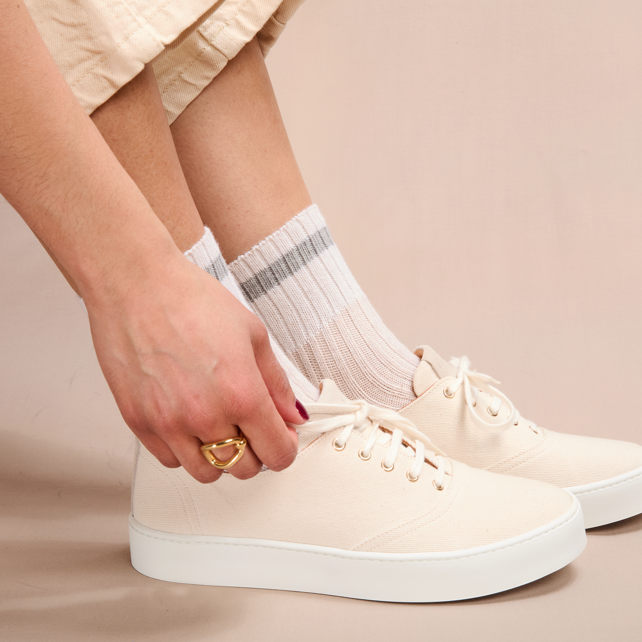 Beige & Grau - Streifen - Baumwolle