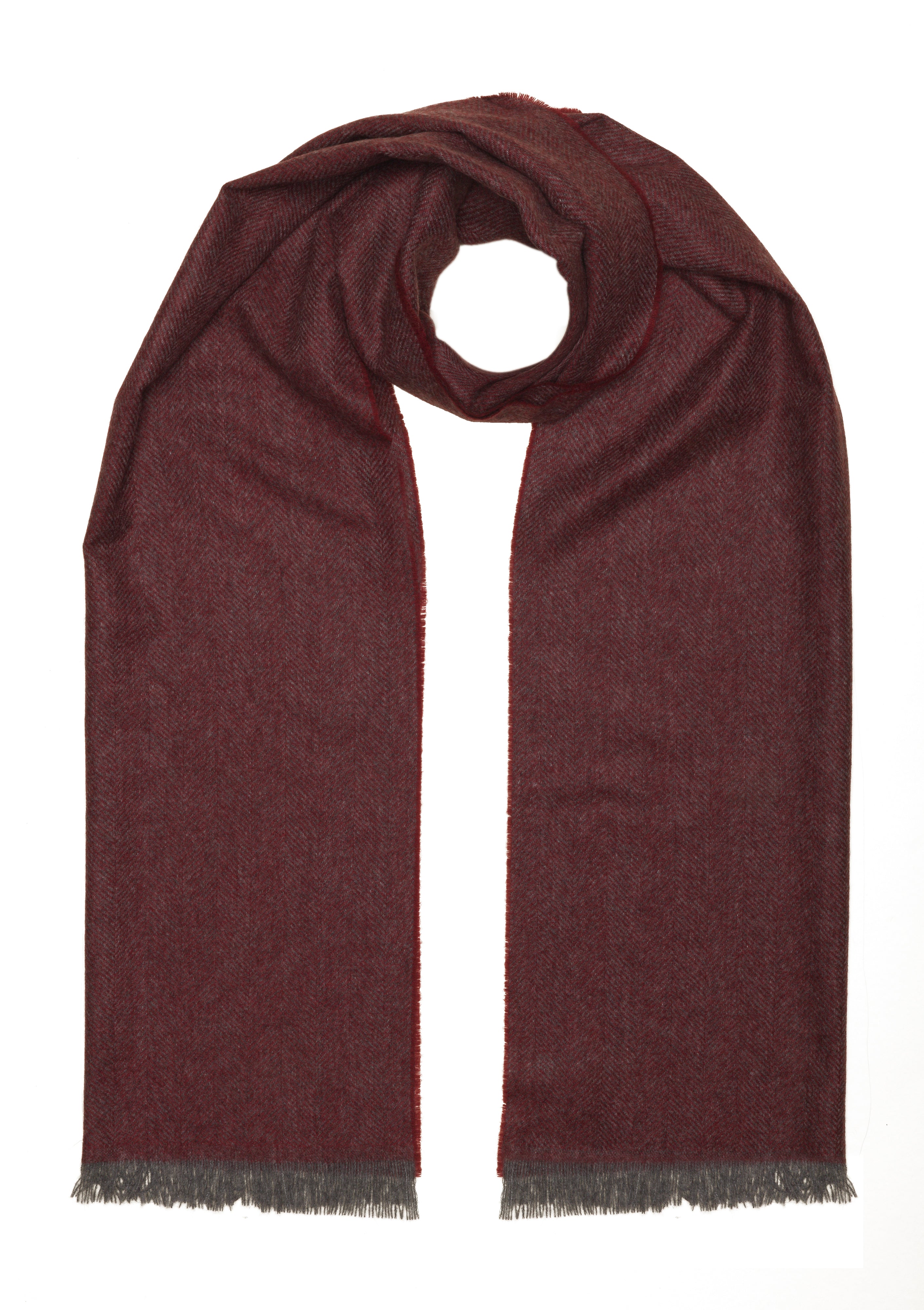 Écharpe 100% Cachemire - Chevrons - Rouge & Gris