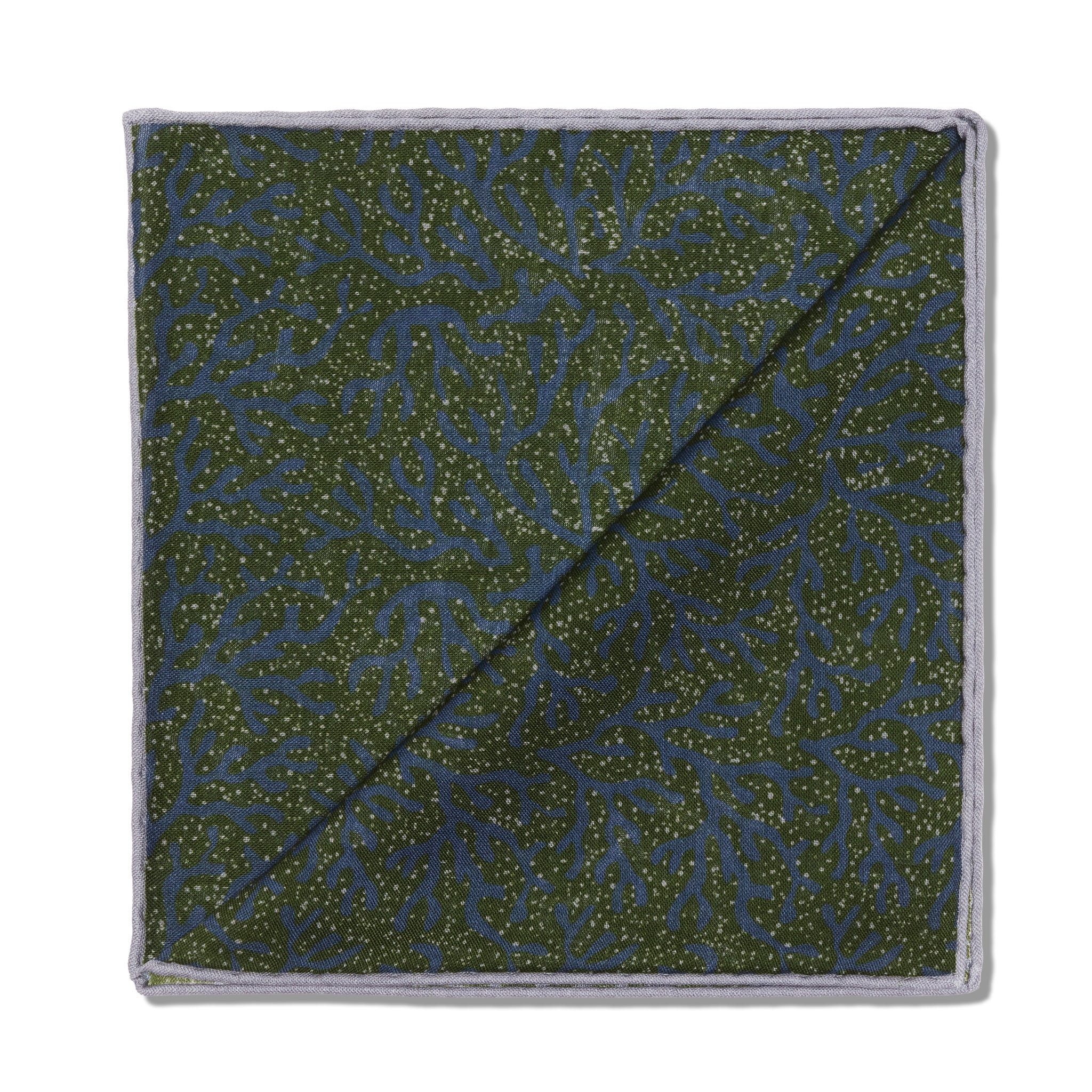 Pochette Bleu & Vert - Motif Corail - Laine & Soie