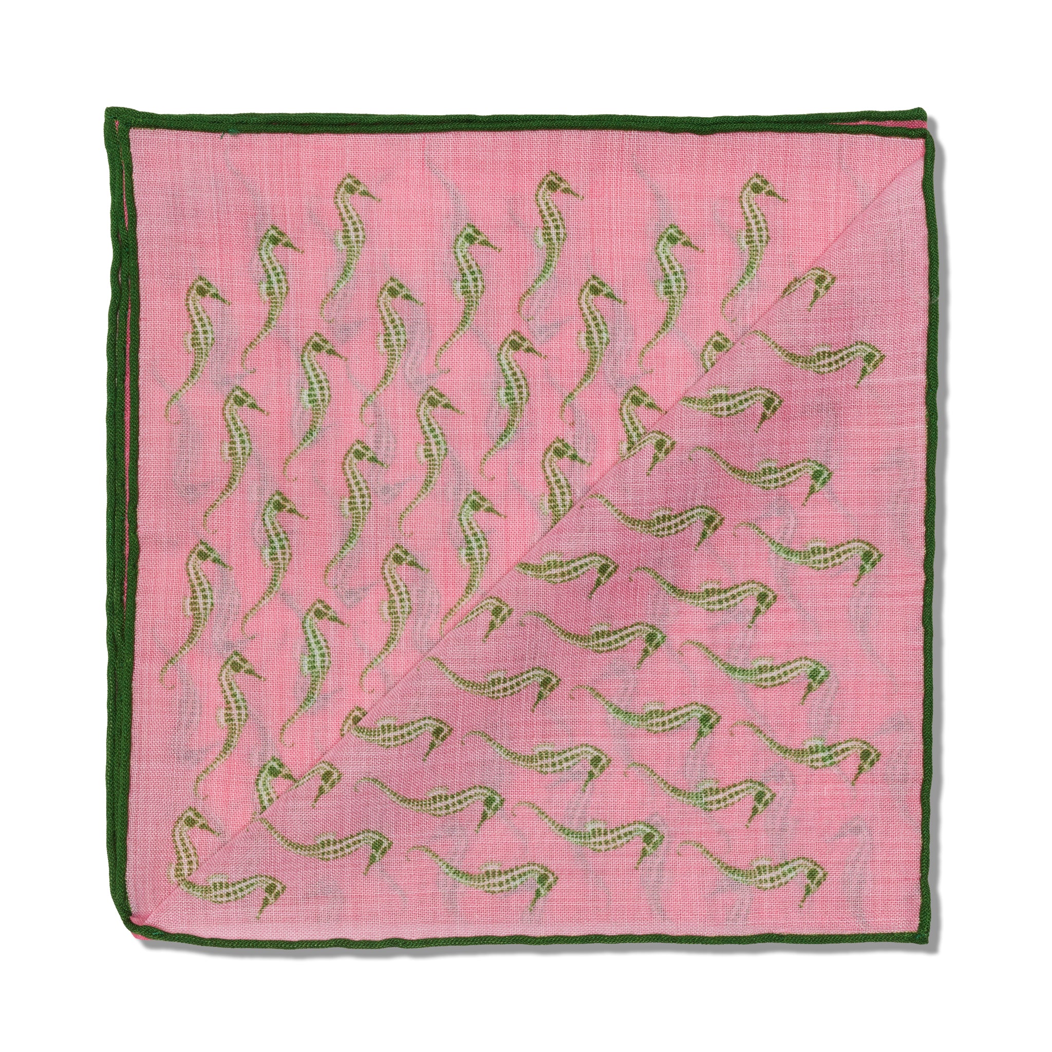 Einstecktuch Rosa & Grün - Seepferdchenmotiv - Wolle & Seide