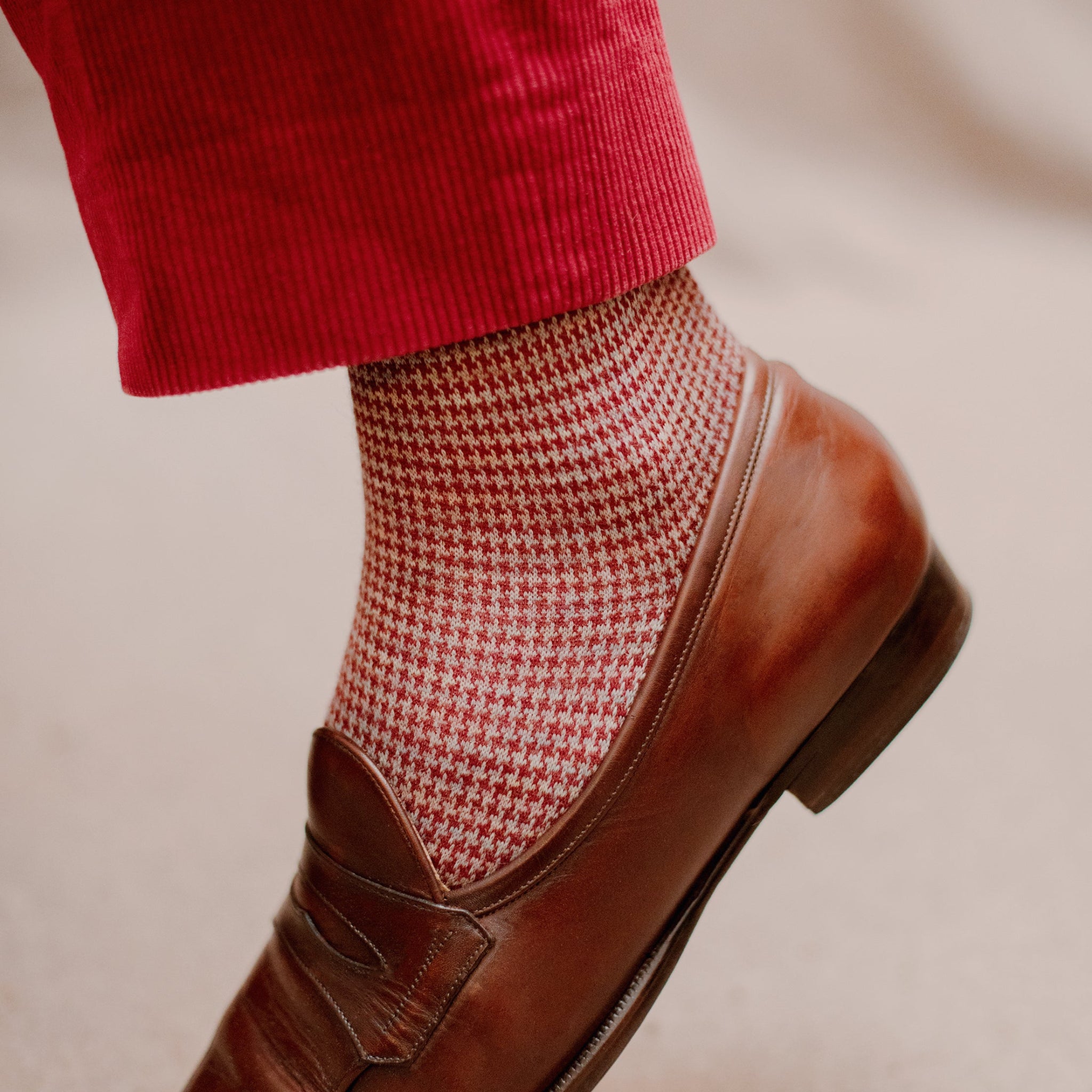 Gris clair & Rouge - Pied-de-poule - Laine