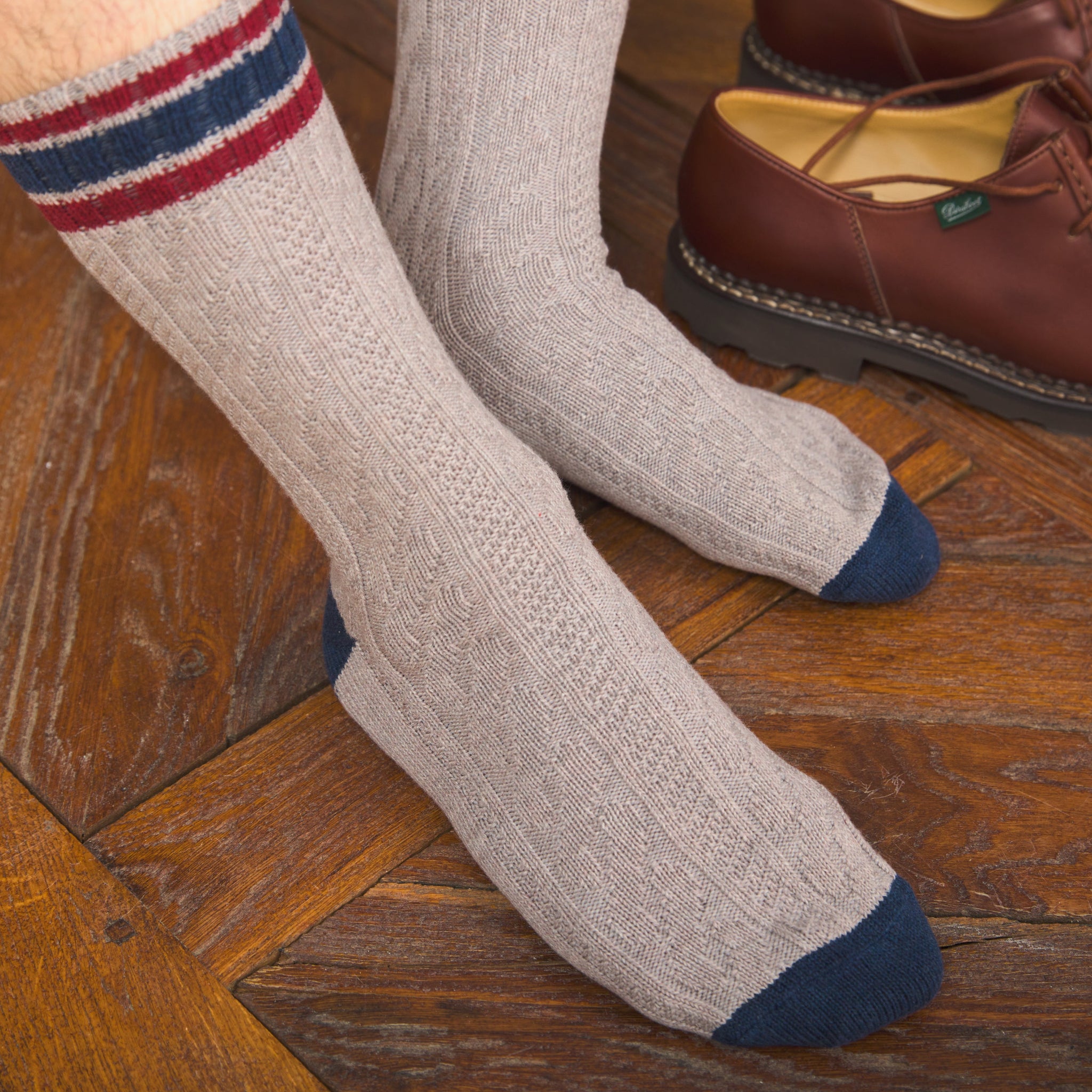 Beige & Marine - Zopfmuster - Baumwolle