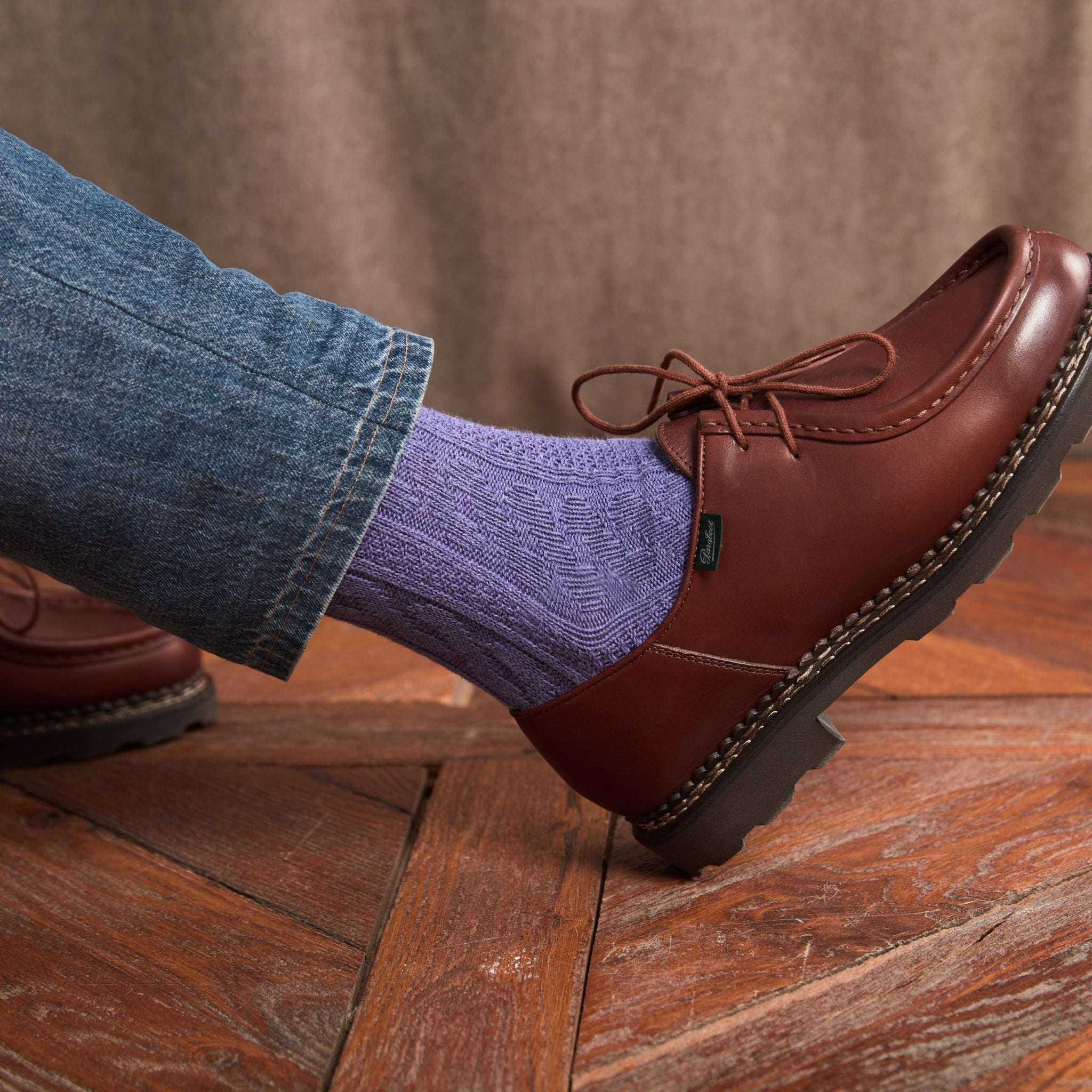 Violett & Beige - Zopfmuster - Baumwolle