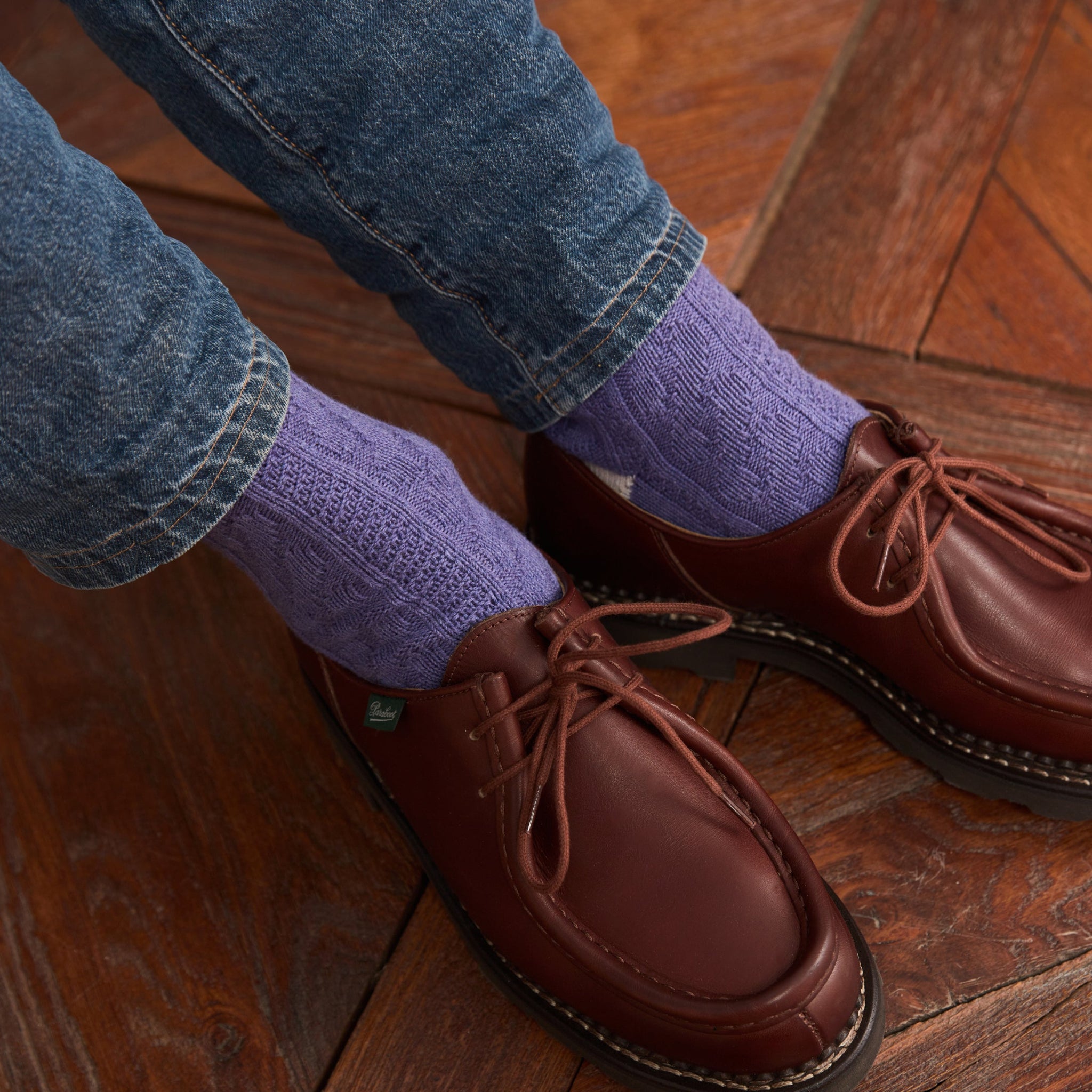 Violett & Beige - Zopfmuster - Baumwolle