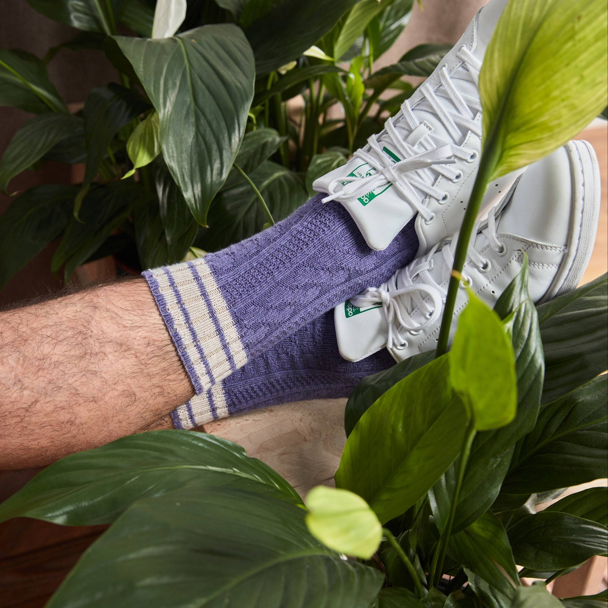 Violett & Beige - Zopfmuster - Baumwolle