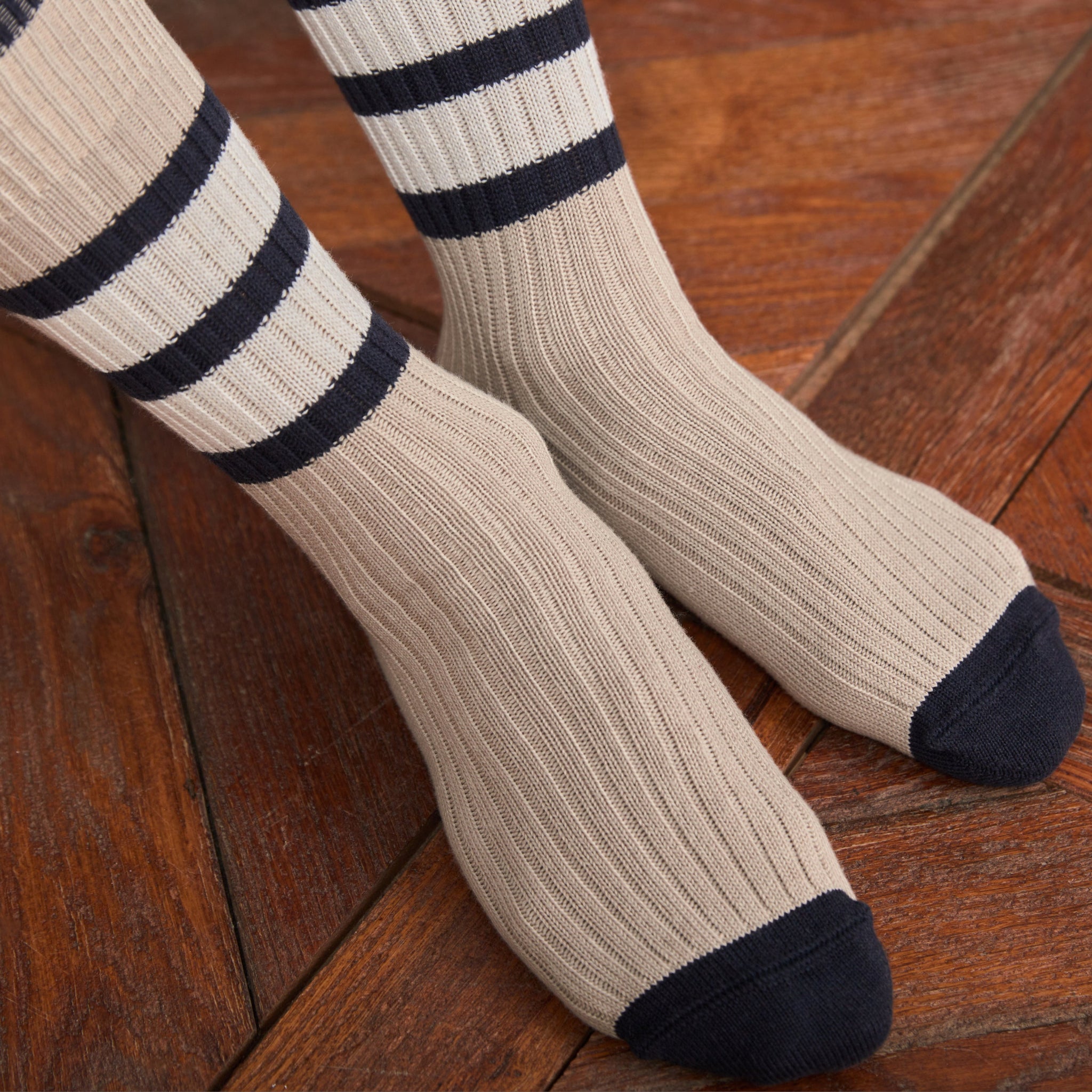 Beige & Marine & Blanc - Bandes - Coton
