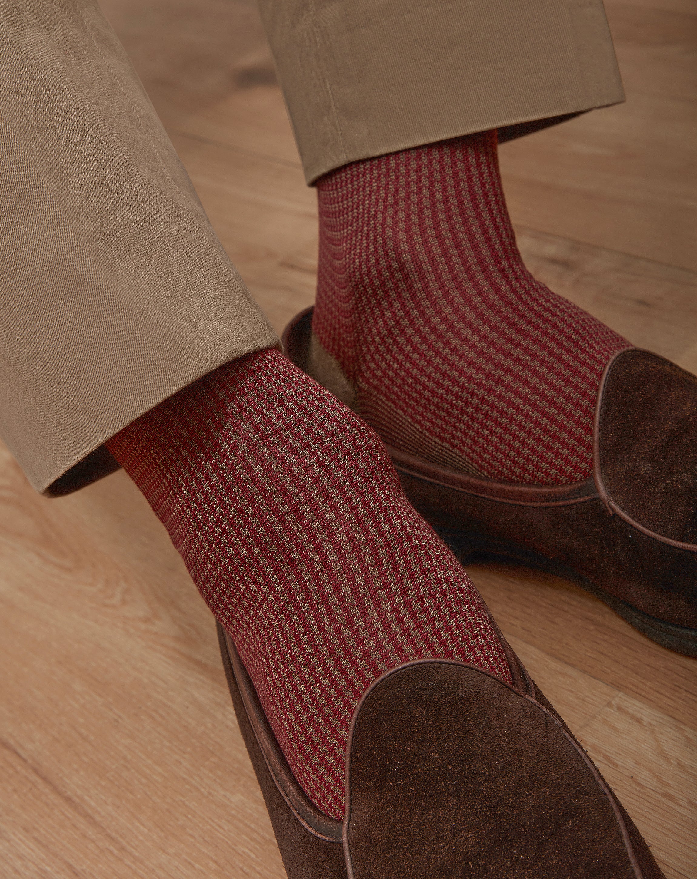 Taupe & Bordeaux - Hahnentritt - Fil d'Écosse Baumwolle