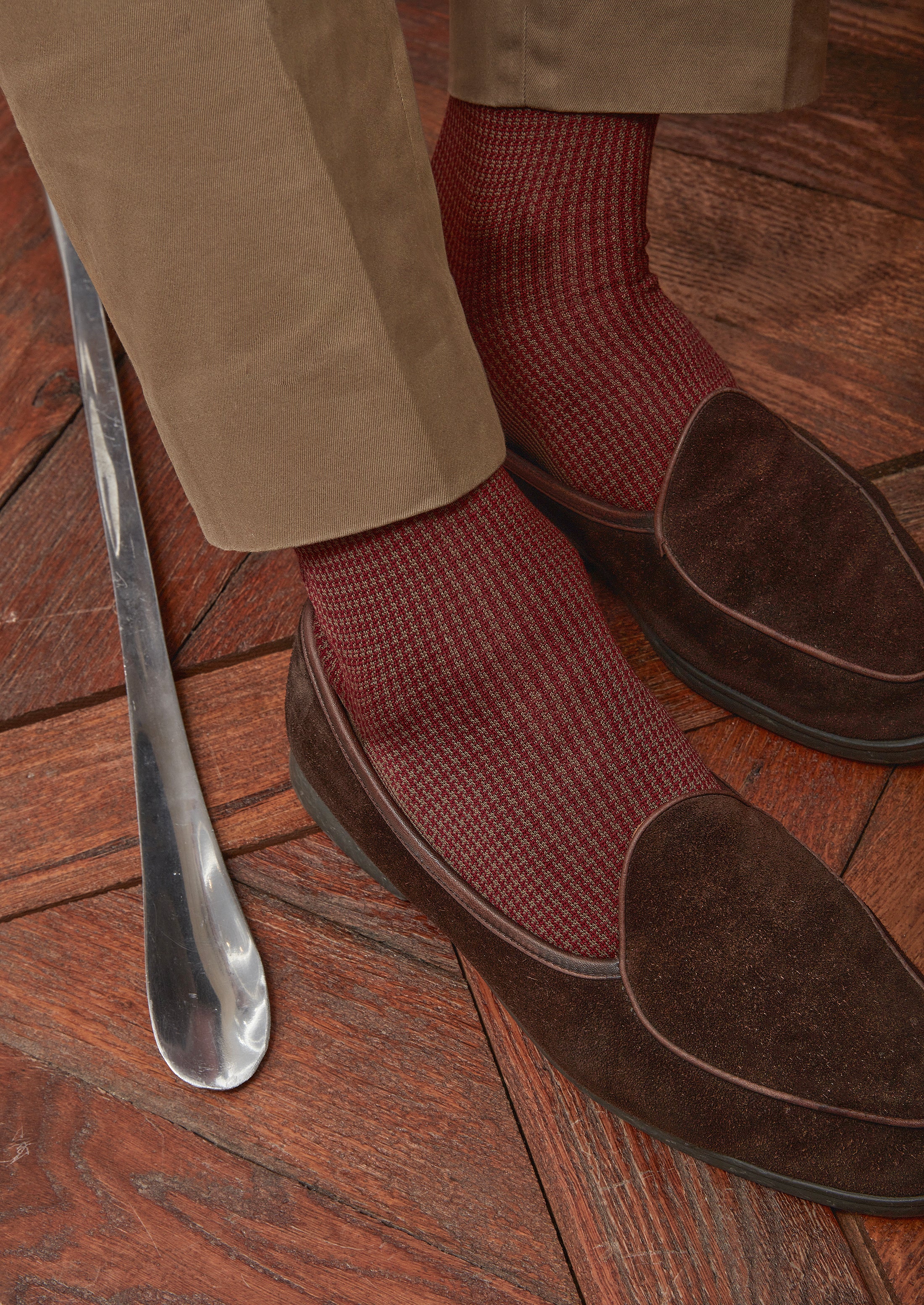 Taupe & Bordeaux - Hahnentritt - Fil d'Écosse Baumwolle