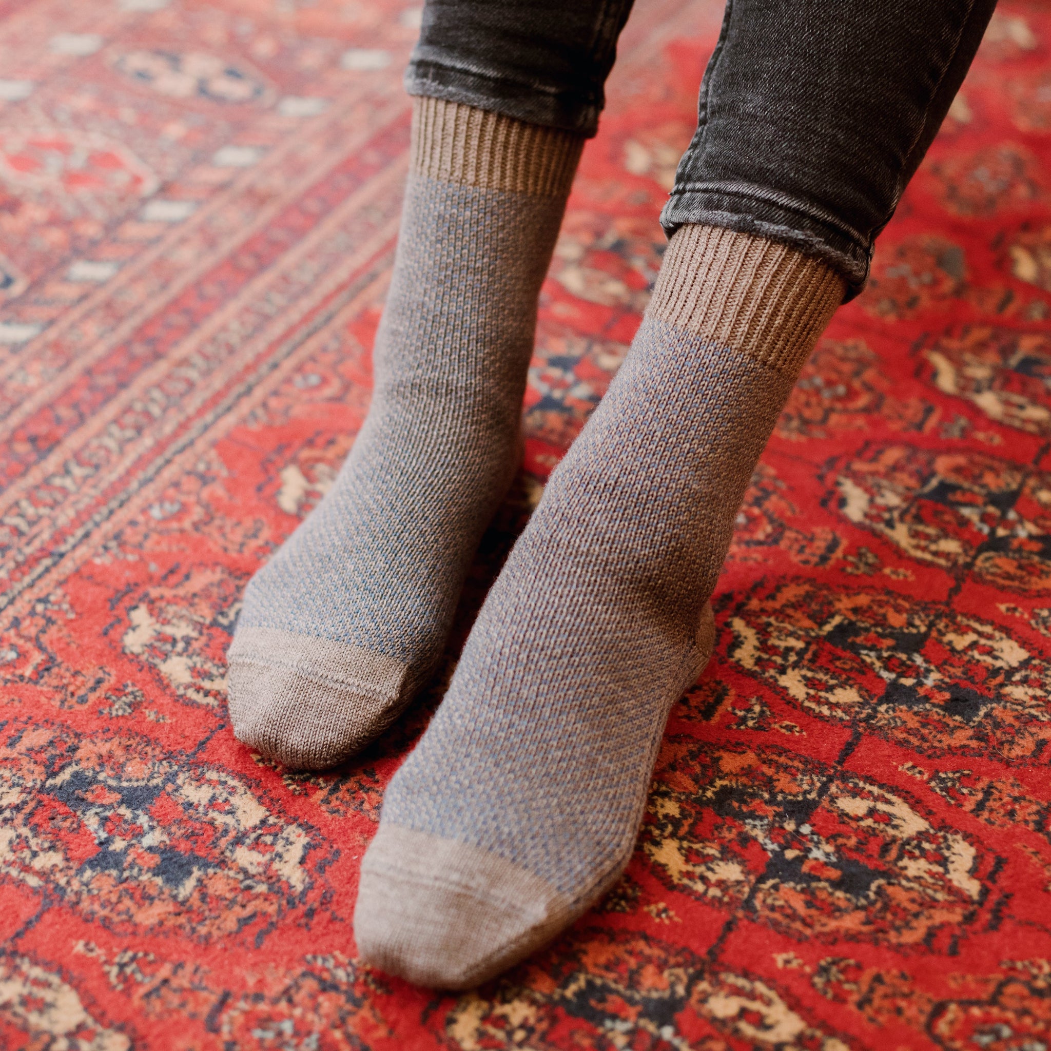 Chaussettes d'intérieur Taupe - Laine
