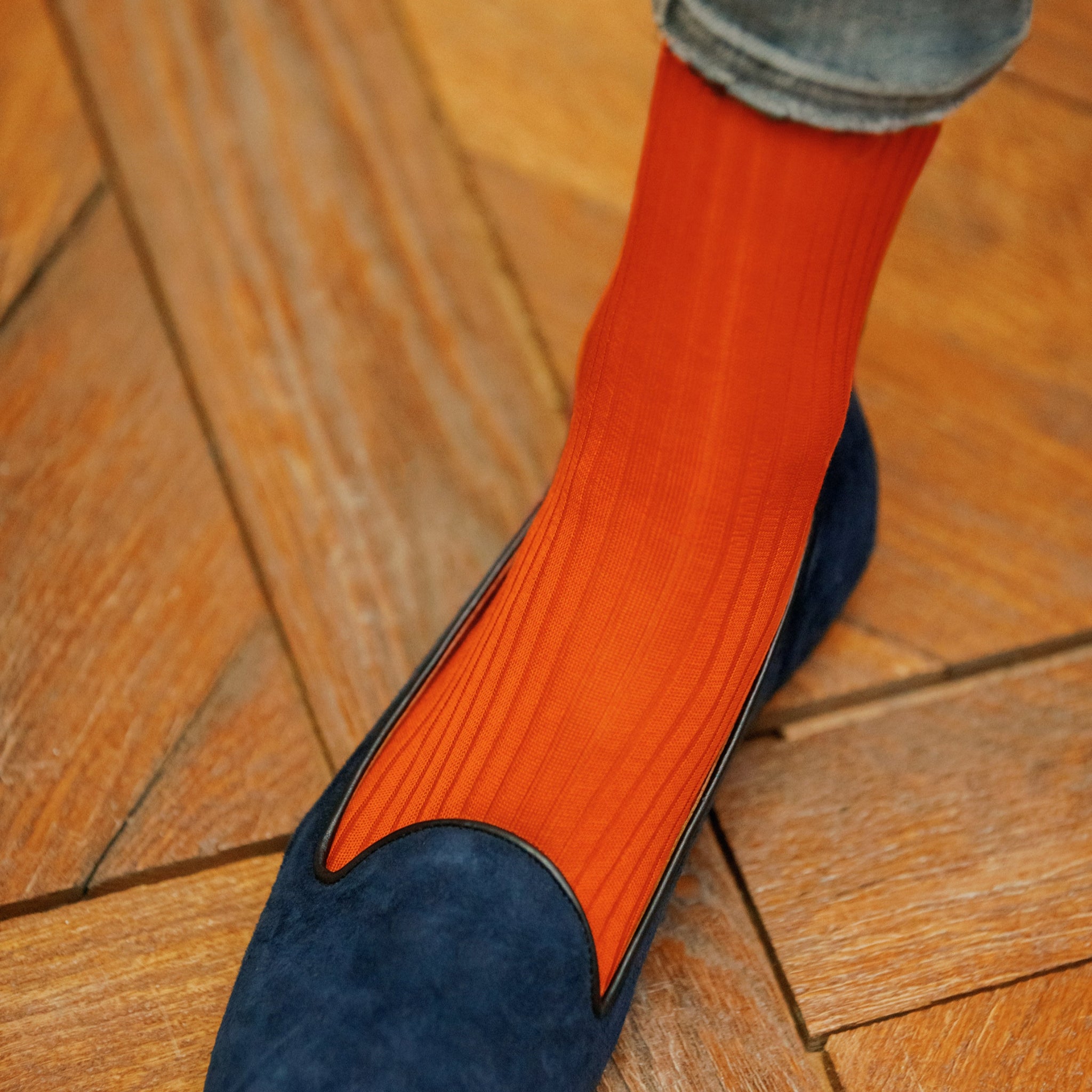 Orange mid-calf socks for women - 100% Cotton Lisle - Mazarin