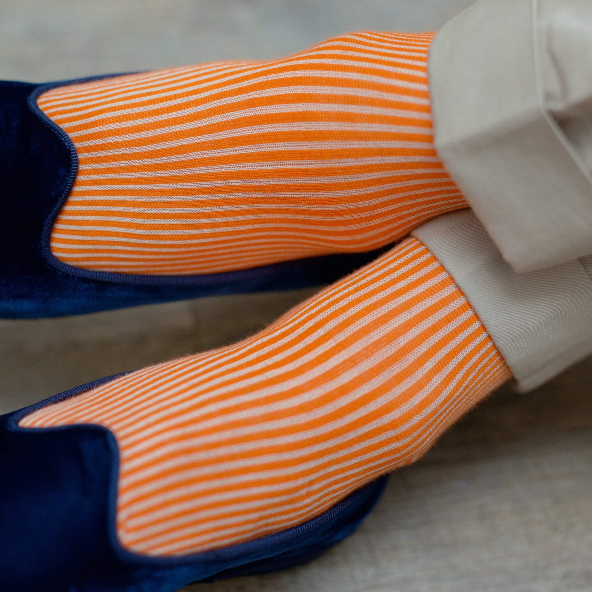 Orange & Beige - Liegestuhl-Streifen - Fil d'Écosse Baumwolle